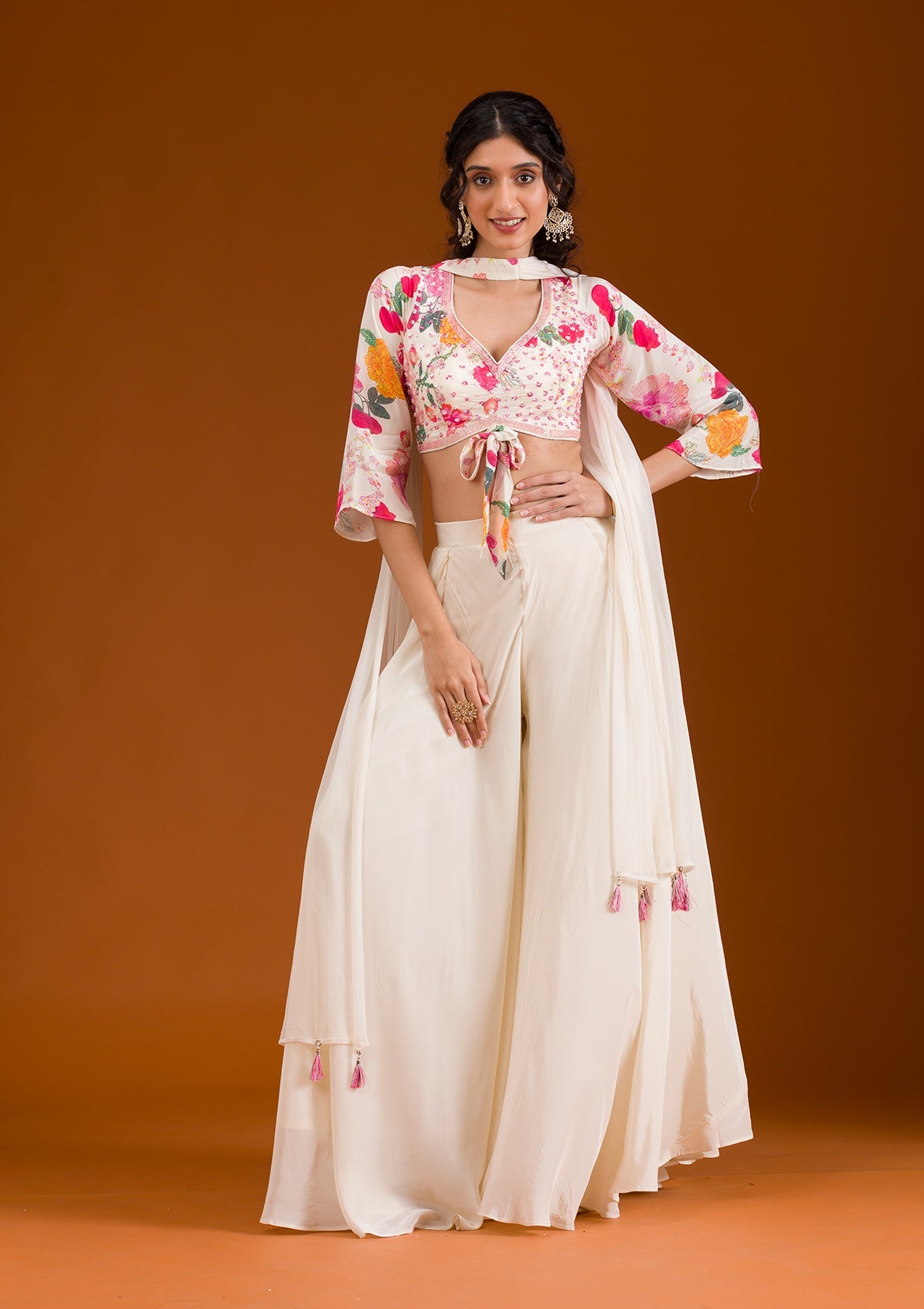 Koskii Cream Printed Semi Crepe Readymade Salwar Suit - view 5