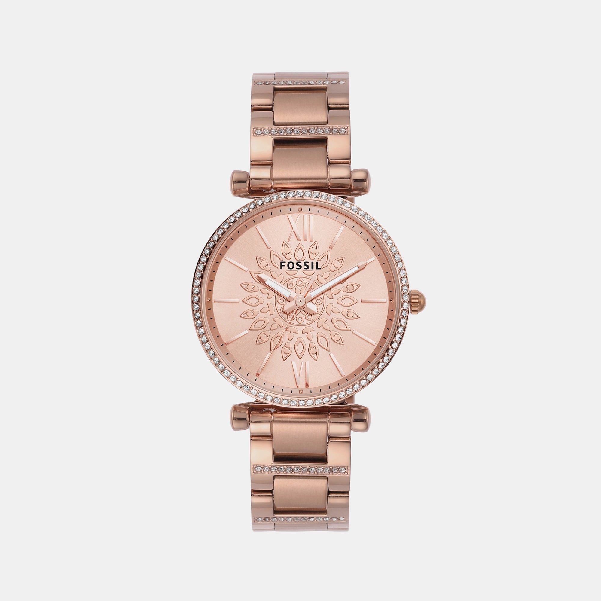 Fossil Carlie Women Quartz Rose Gold Dial Analog Stainless Steel Watch ES5317