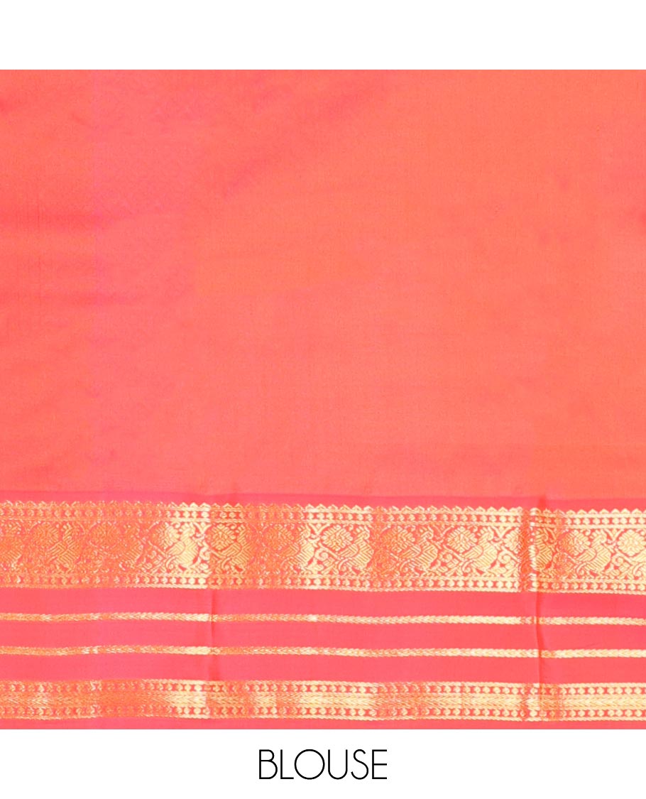 Pothys Cream floral buttas silk saree with korvai border of rekku , mayil design & intricate jaal zari design pallu - view 5