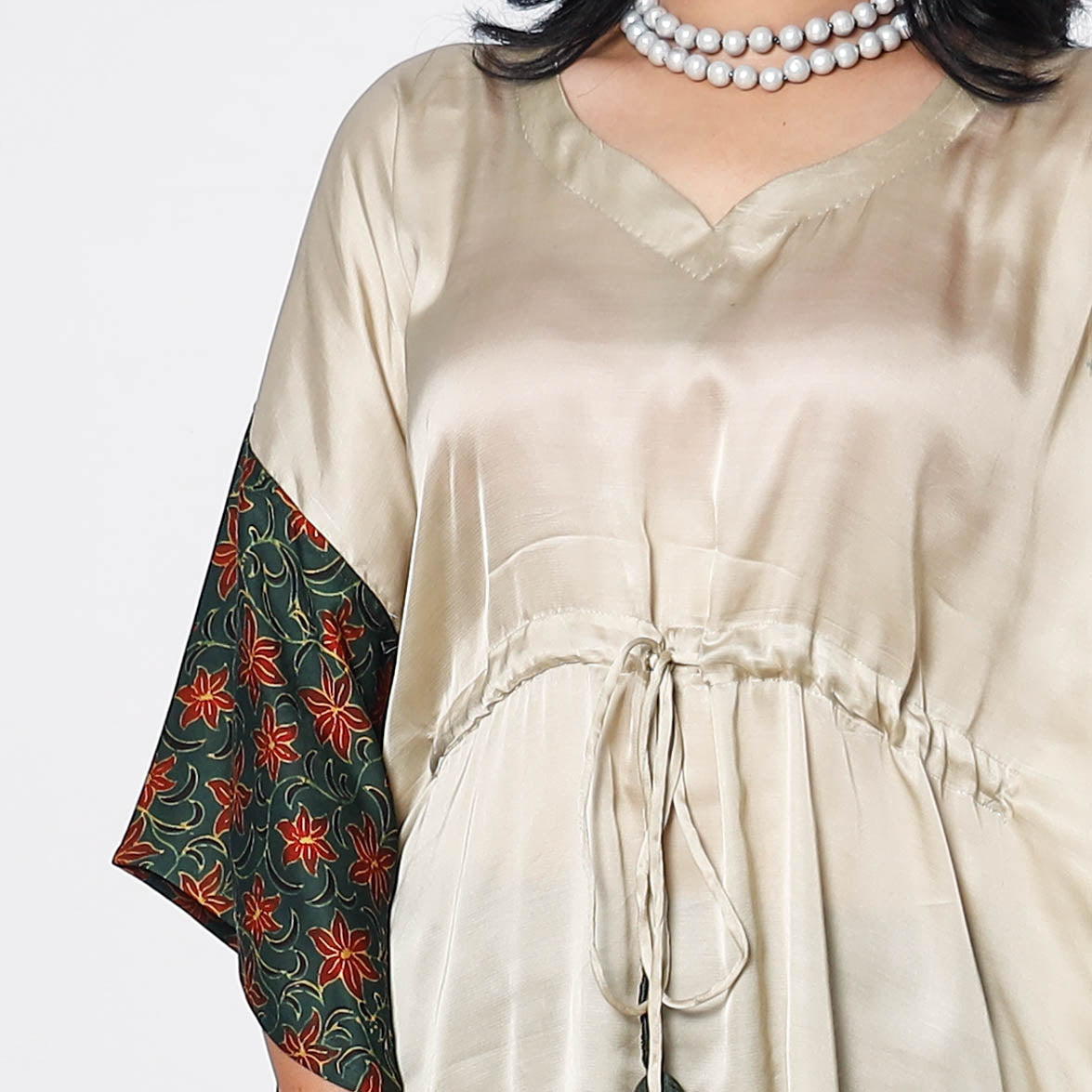 ITOKRI CASUALS Beige - Modal Silk Ajrakh Printed Kaftan Dress (Medium) - view 4