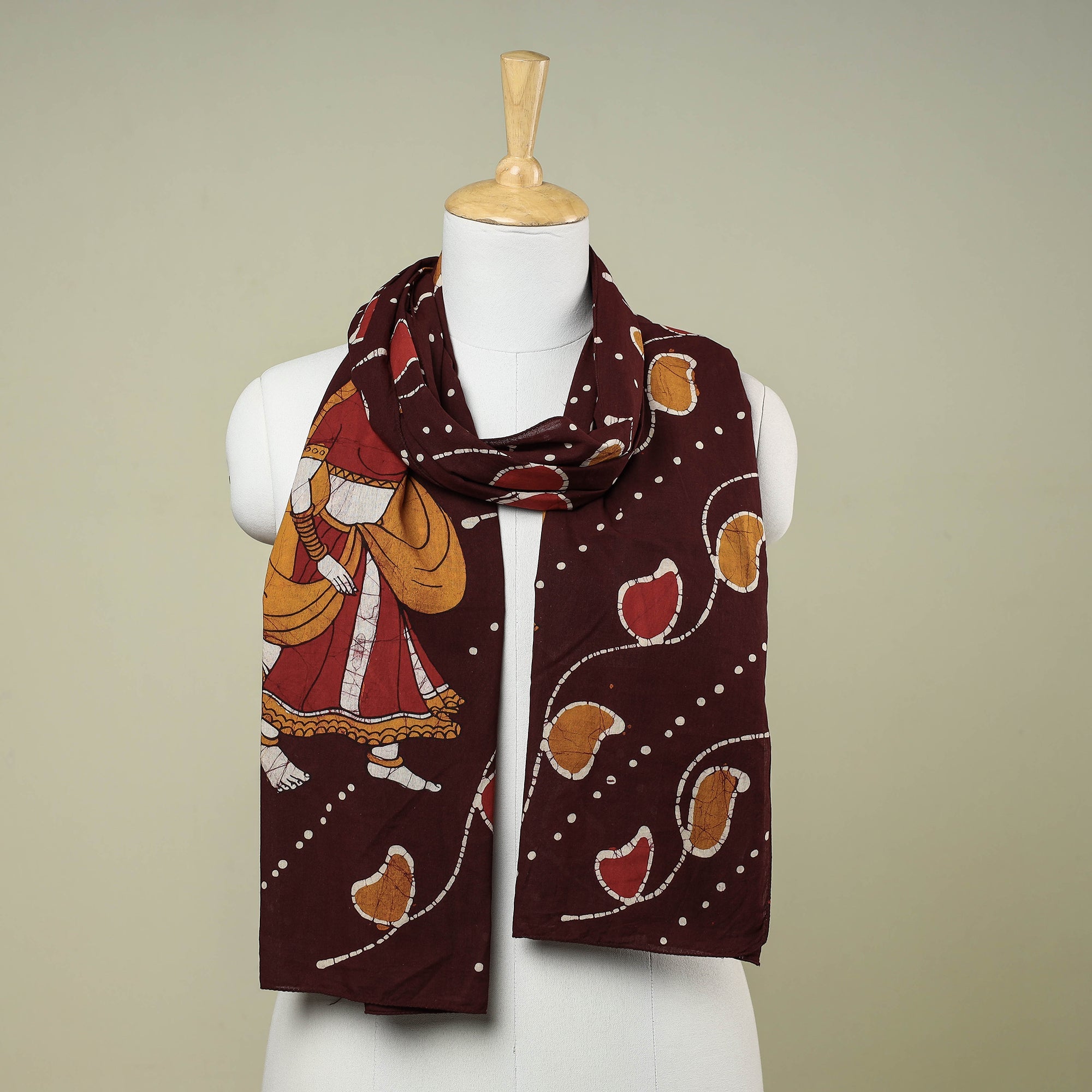KACHCHH JI CHHAAP Brown - Hand Batik Printed Pure Cotton Stole