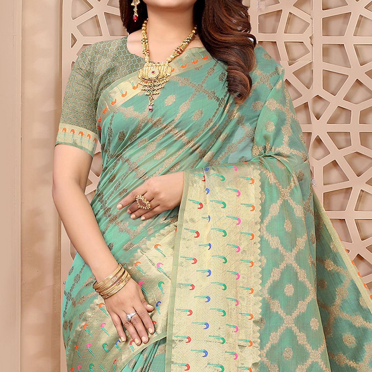 Peachmode Firoji Woven Organza Saree – Women's - view 2