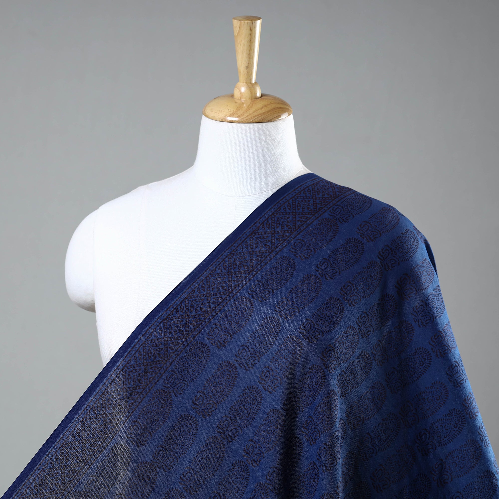 BAGH PRINTS BY UMAR FARUK KHATRI Blue - Bagh Hand Block Printed Chanderi Silk Handloom Fabric