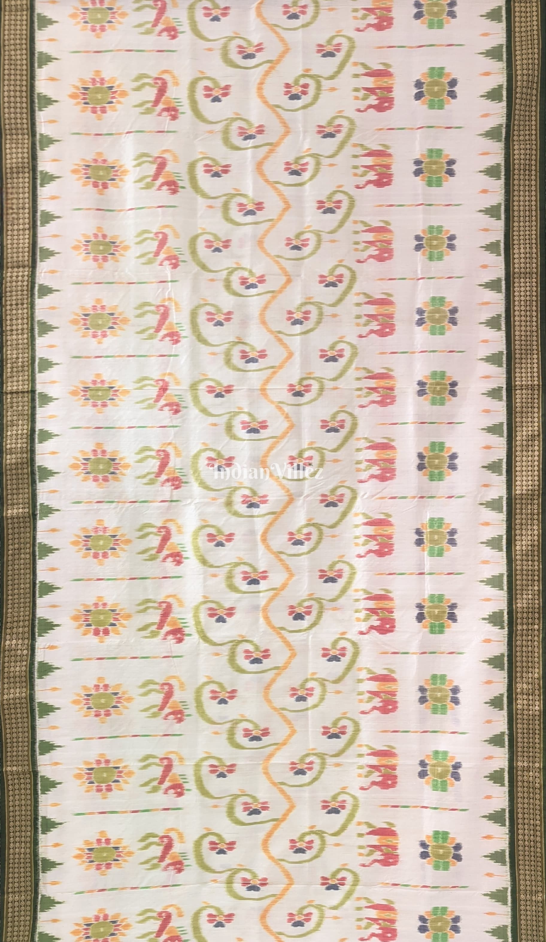 IndianVillèz Off-White Animal Flower Theme Khandua Silk Saree - view 2