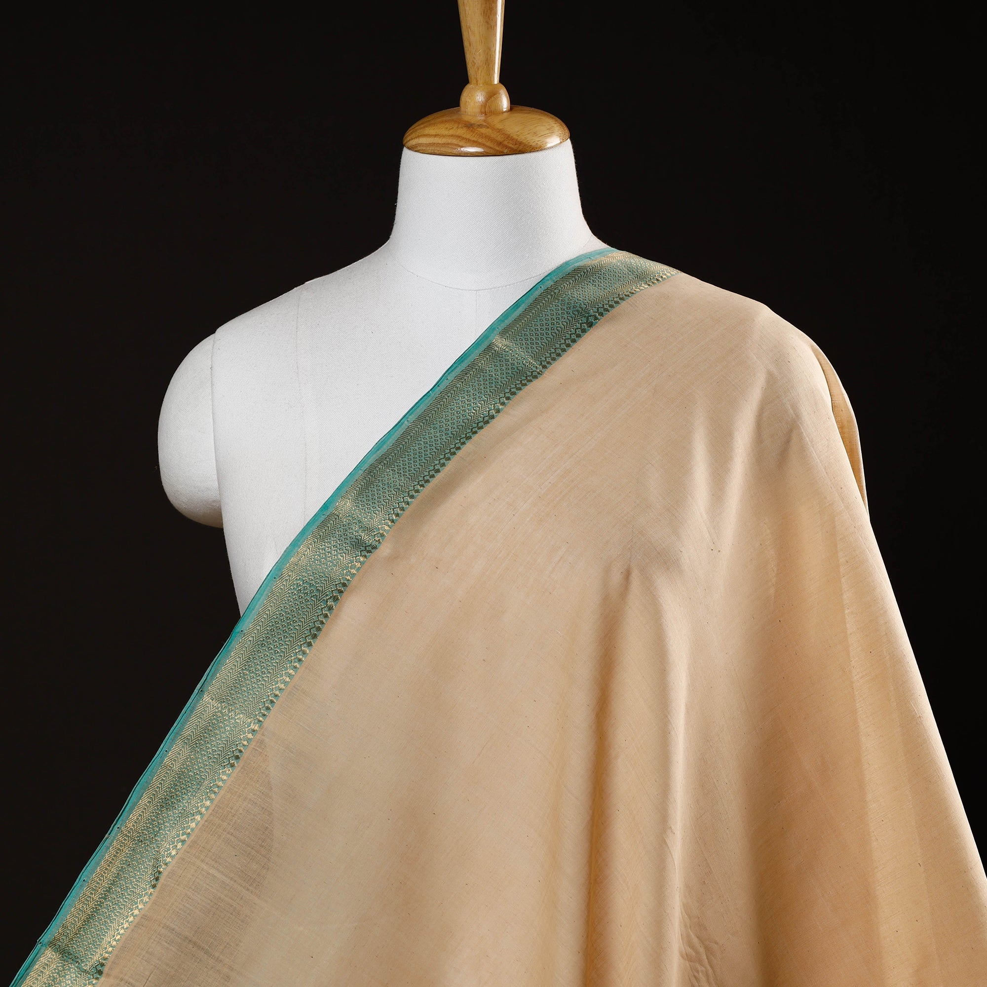 SOUTH KARGHA Beige - Mangalagiri Handloom Cotton Nizam Zari Border Fabric