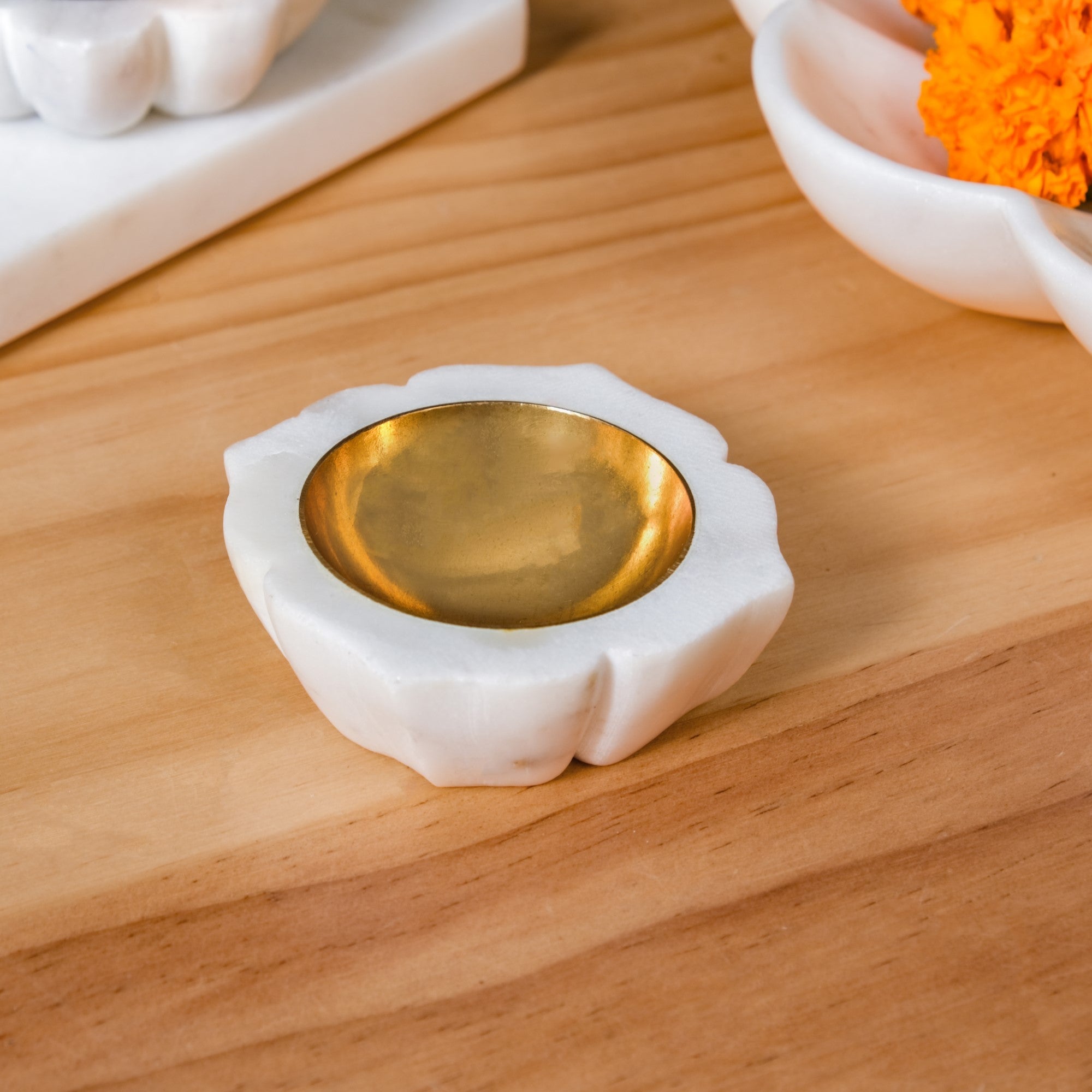 Nestasia Mehrab Artistry Marble And Brass Diya Set Of 2 - view 7