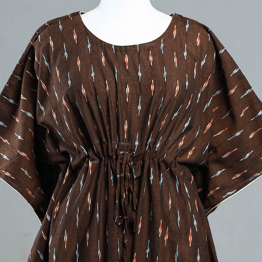 ITOKRI CASUALS Brown - Pochampally Ikat Cotton Kaftan with Tie-Up Waist (Medium) - view 3