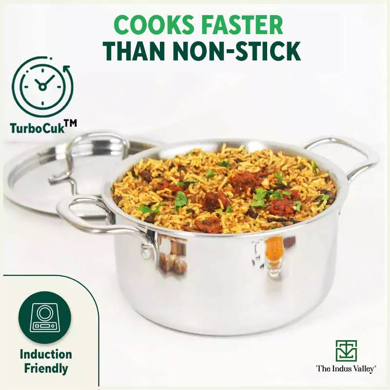 The Indus Valley TurboCuk Tri-ply Stainless Steel Casserole/ Biryani Cooking Pot+ Steel Lid, Premium Quality, 3 Layer Thick Body, 100% Toxin-free, Non - view 6