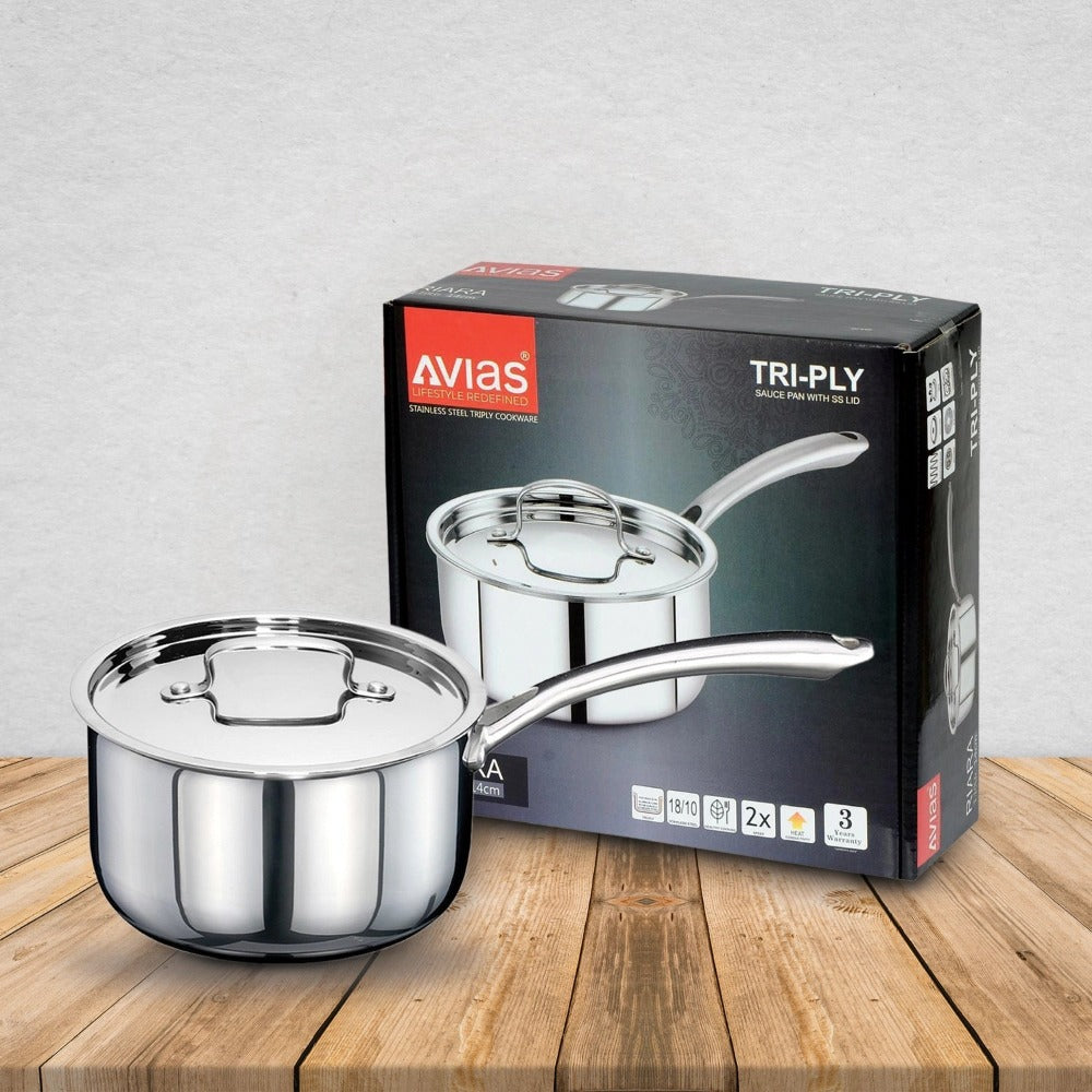 AVIAS Riara Premium Stainless Steel Tri-Ply Saucepan With Steel Lid | Gas & Induction Compatible | Silver - view 3