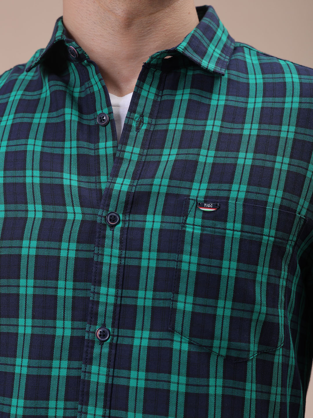 The Indian Garage Co Men's Green Slim Fit Checked Shirt - view 5