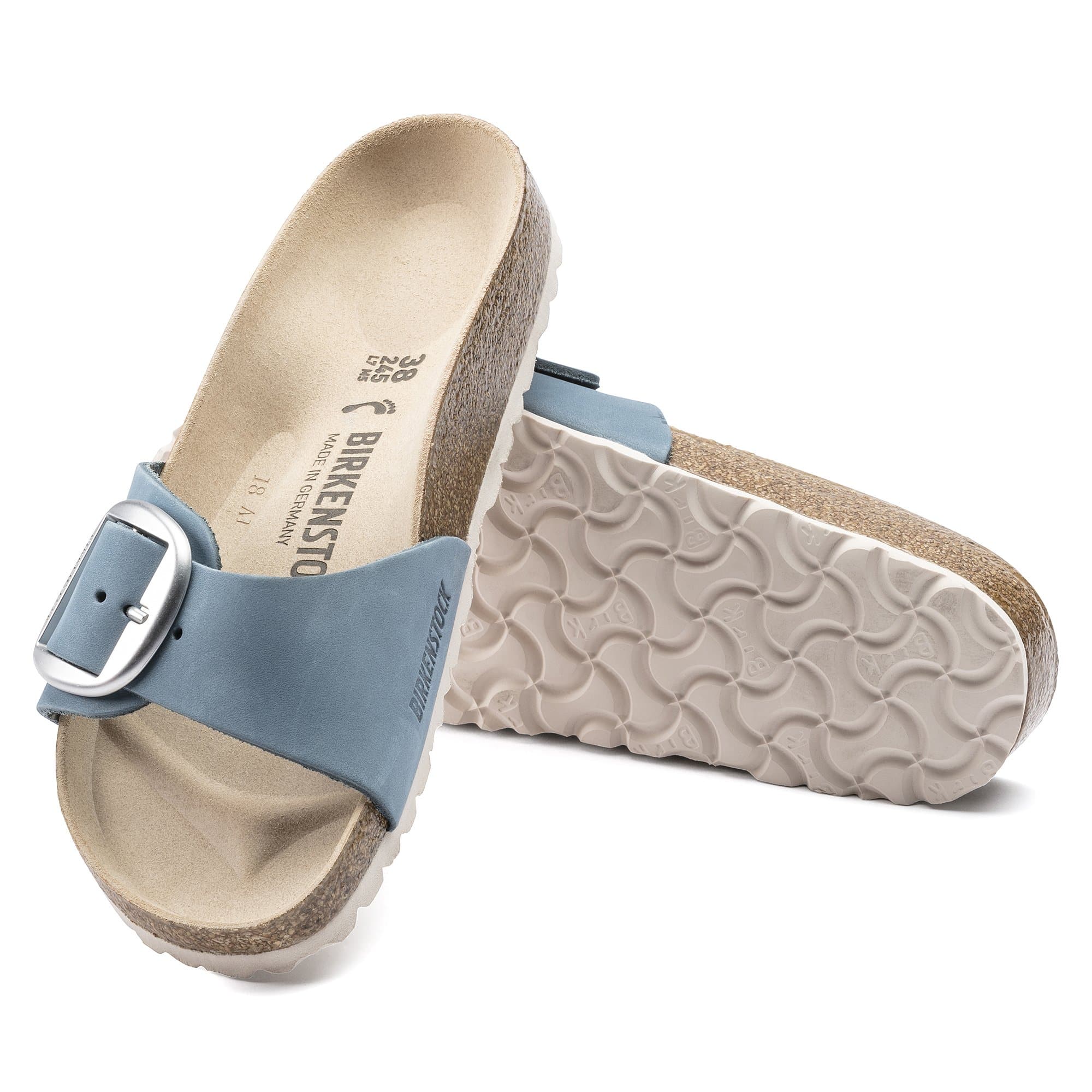 Birkenstock Madrid Big Buckle Nubuck Leather – Blue Blue/Dove