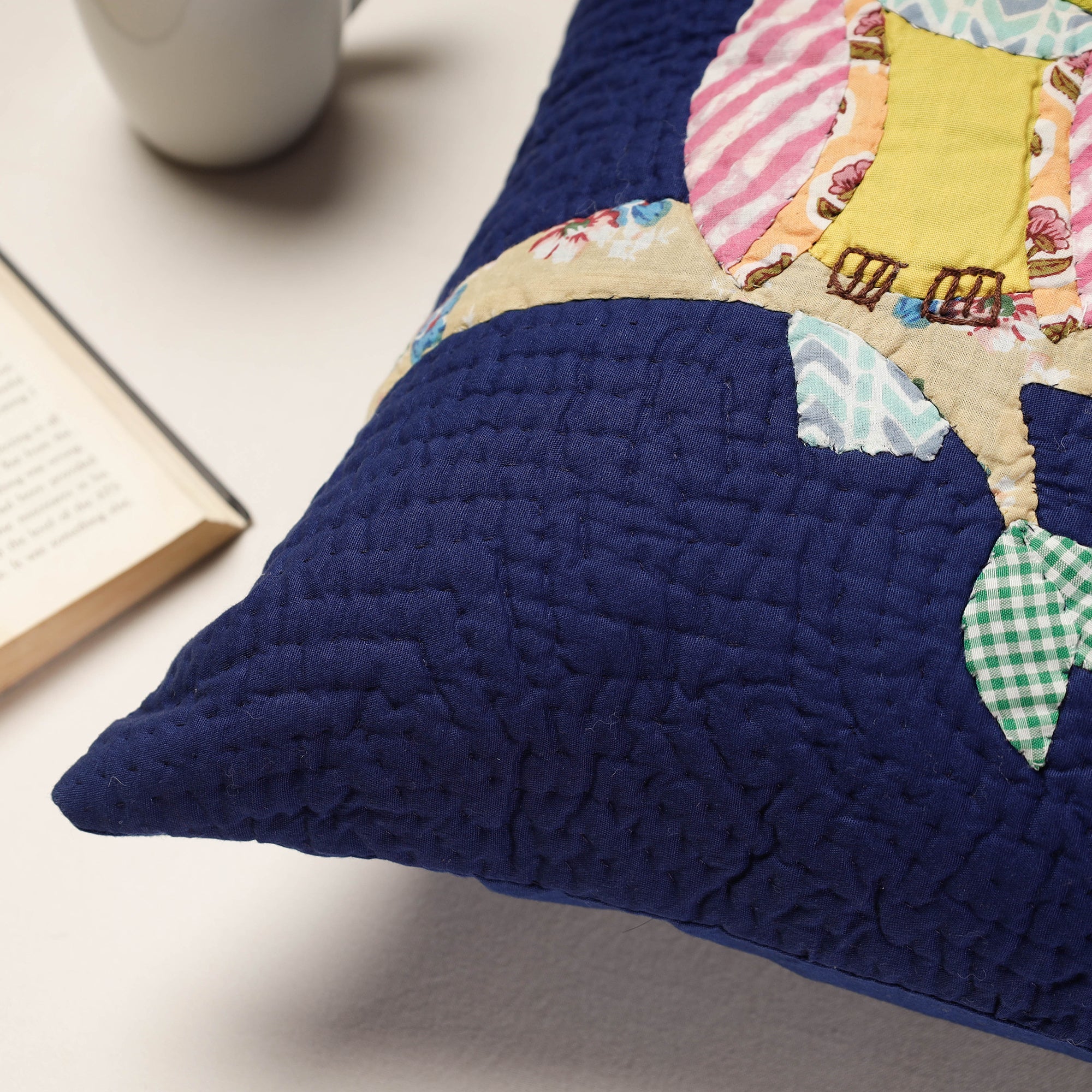 PURKAL STREE SHAKTI SAMITI Blue - Applique Quilted Cotton Cushion Cover (16 x 16 in) - view 2