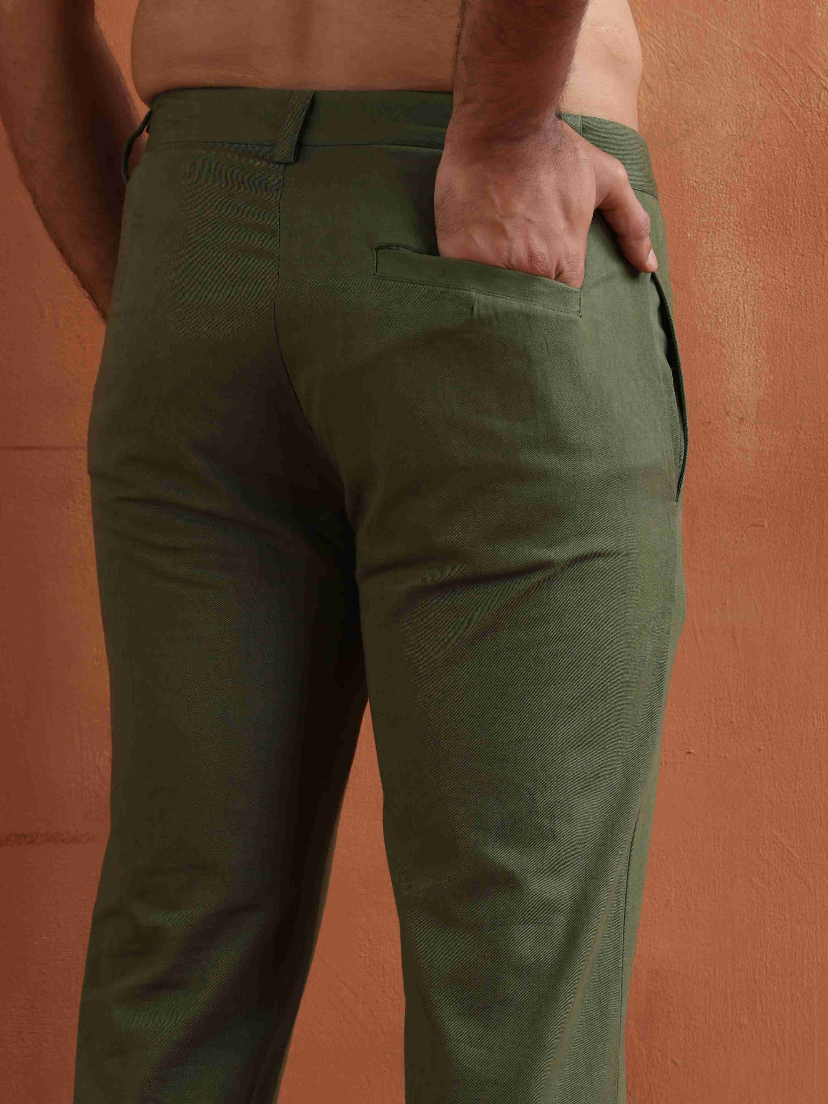 trueBrowns Men's Olive Green Cotton Twill Pants - view 5