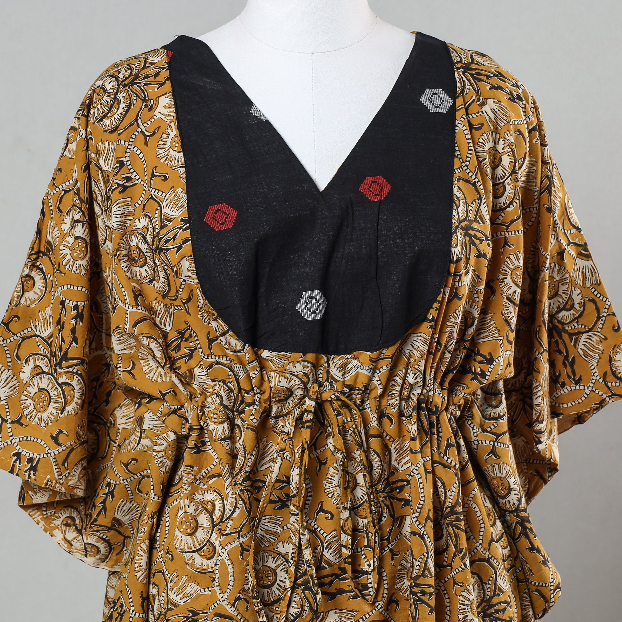 ITOKRI CASUALS Brown - Bagru Block Printed Cotton Kaftan with Tie-Up Waist (Short) - view 2