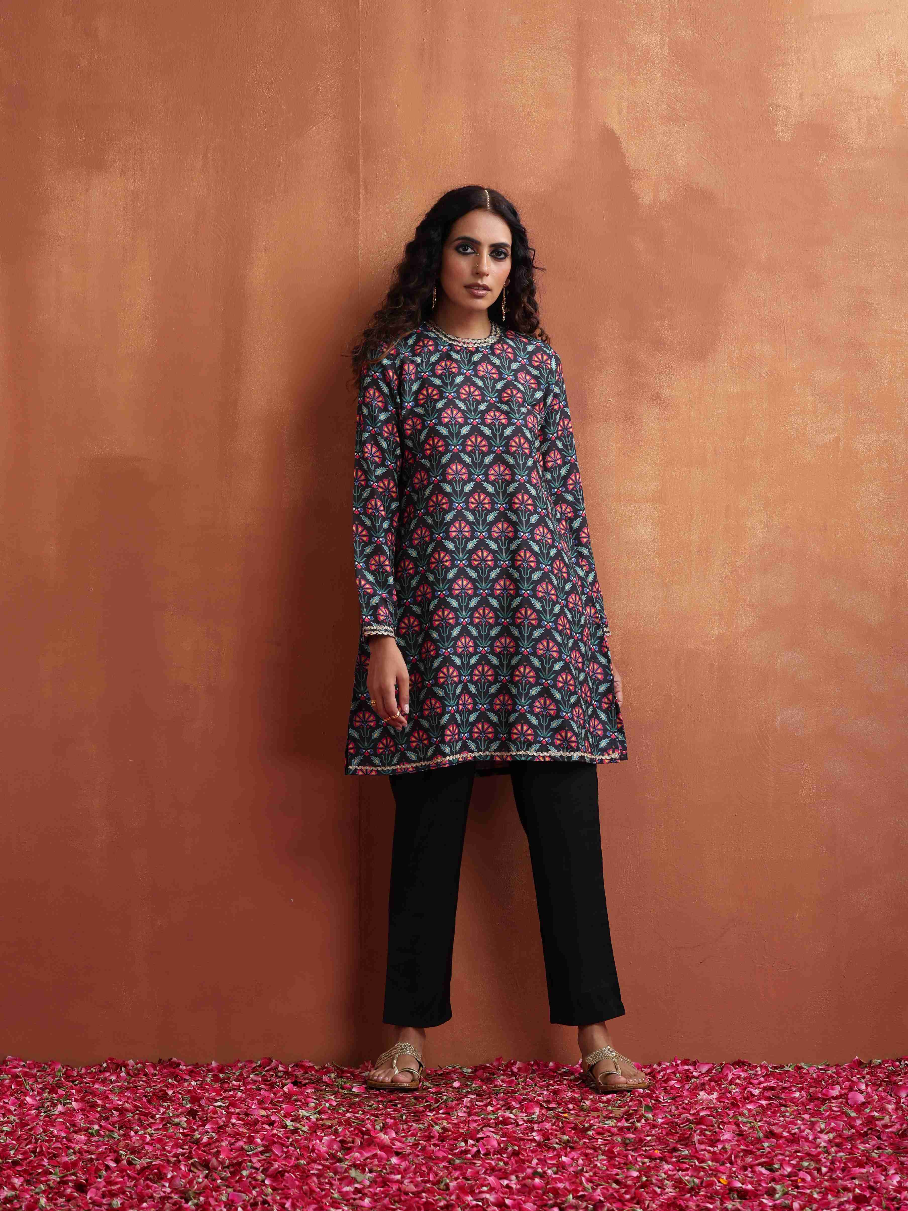 trueBrowns Black Floral Print Co-ord Set - view 2