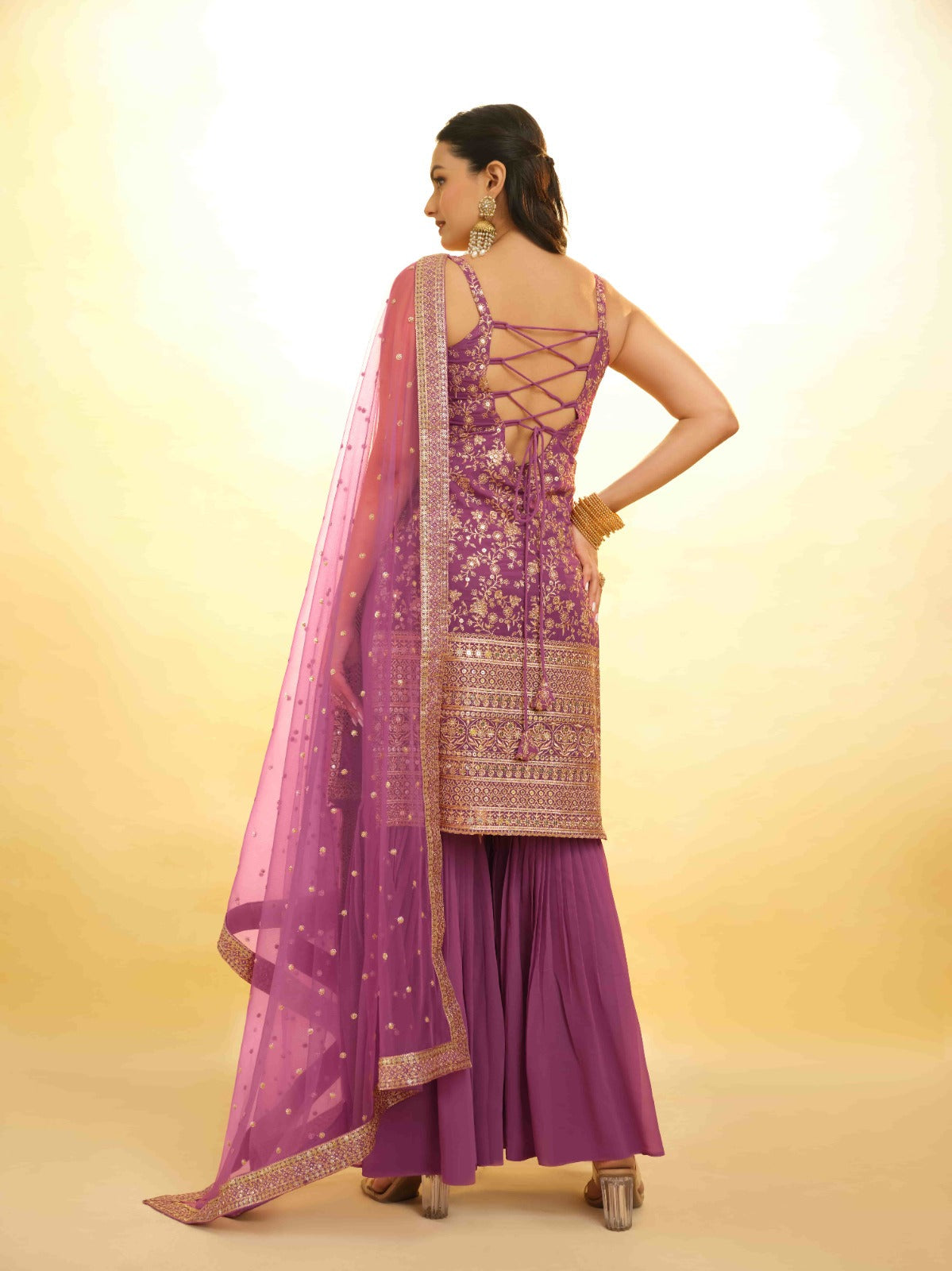 ClothsVilla Pink Georgette Suit with Embroidery and Shantoon Bottom - view 7