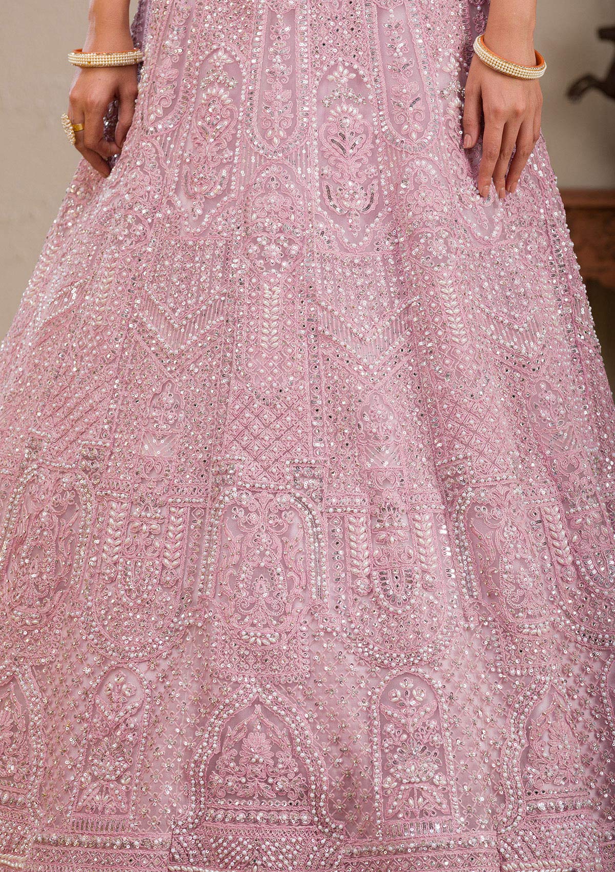 Koskii Pink Pearlwork Net Readymade Lehenga – Women's - view 8