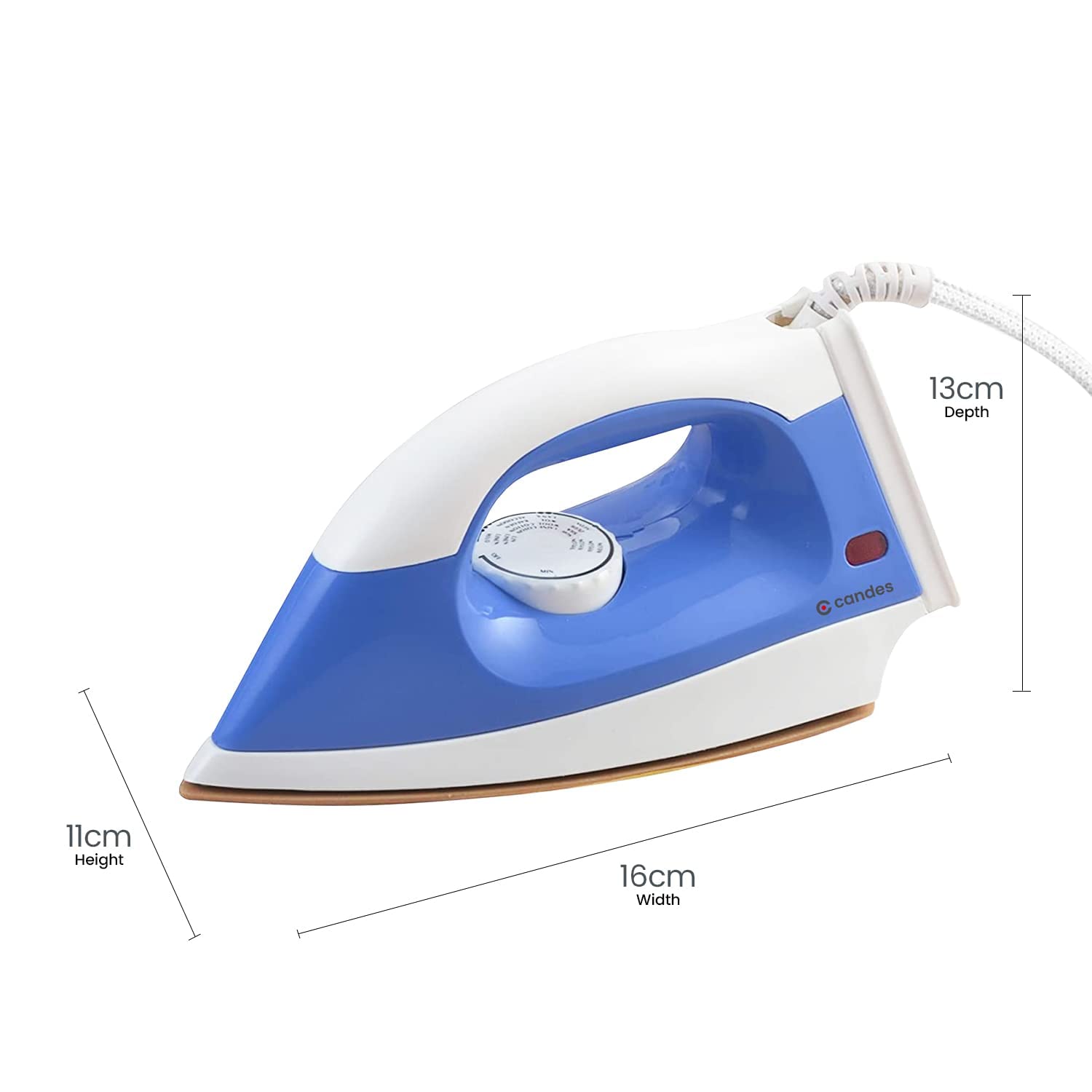 Candes EI108 Light Weight Electric Dry Iron 100% Non Stick Teflon Coating (1 Year Warranty) Blue & White - view 5