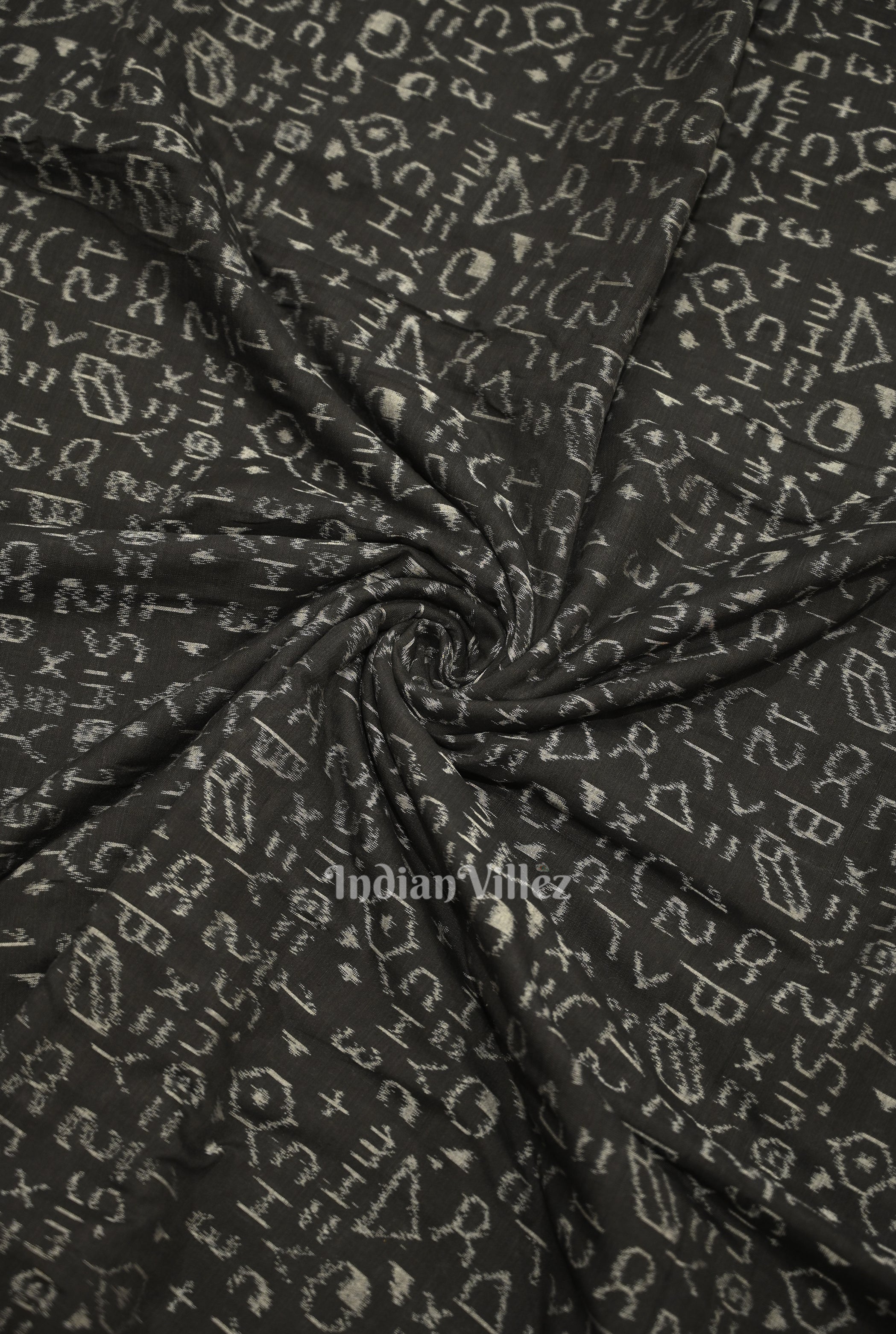 IndianVillèz Black Chemical Formula Theme Sambalpuri Ikat Cotton Fabric