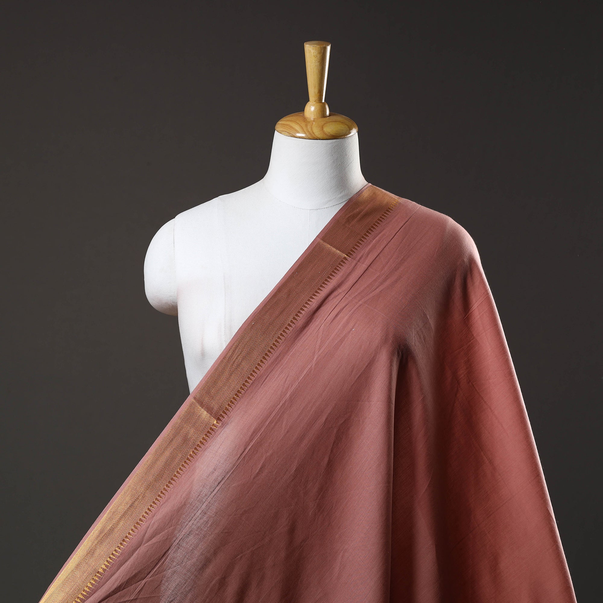 ITOKRI CRAFTS INITIATIVE Brown - Mangalagiri Cotton Fabric with Zari Border 08