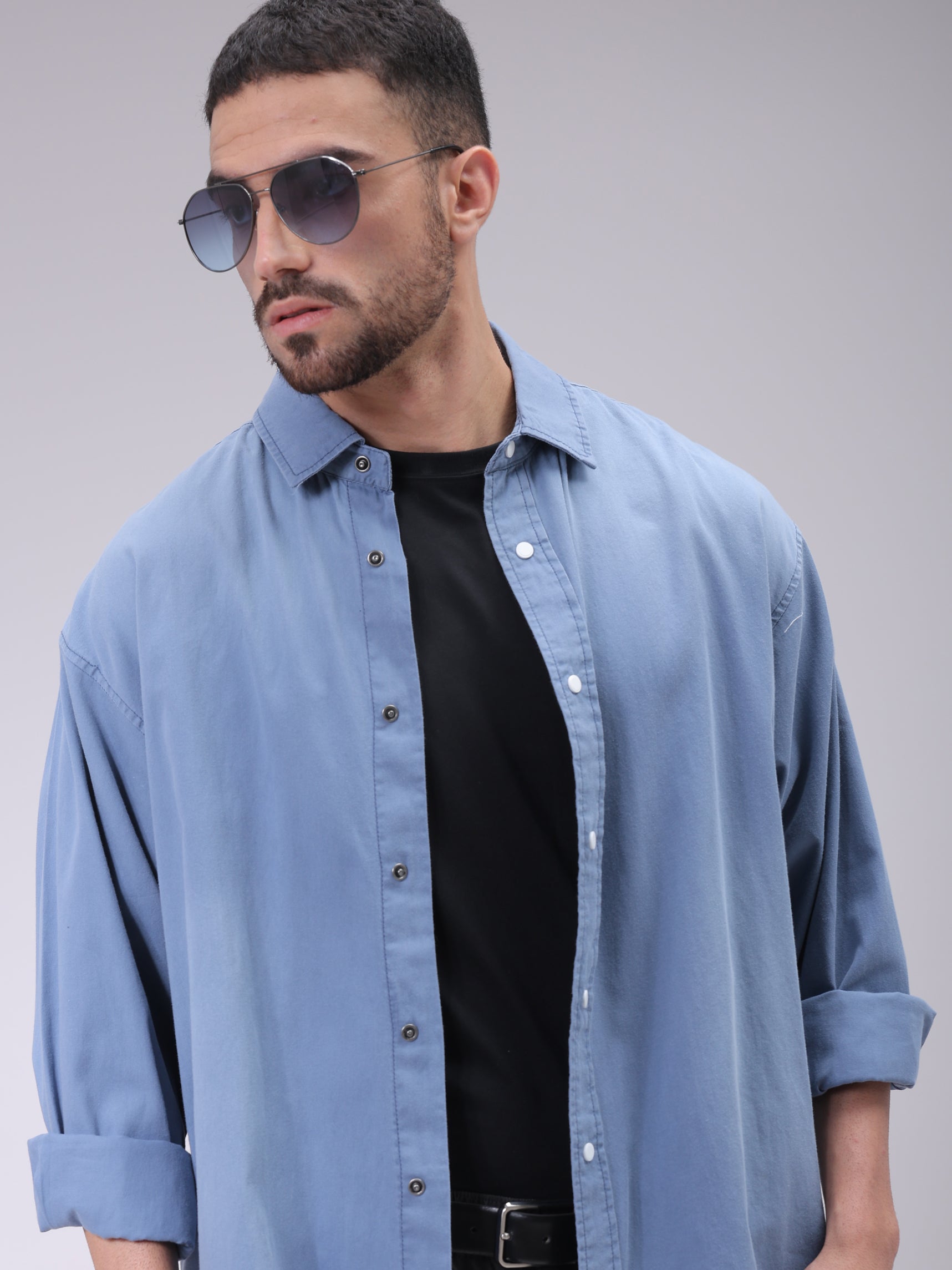The Indian Garage Co Men's Navy Blue Oversized Fit Solid Shirt