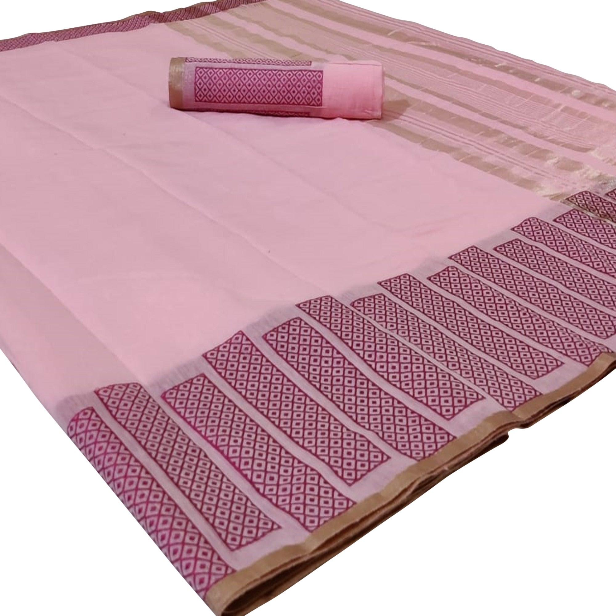 Peachmode Impressive Light Pink Colored Festive Wear Woven Silk Saree