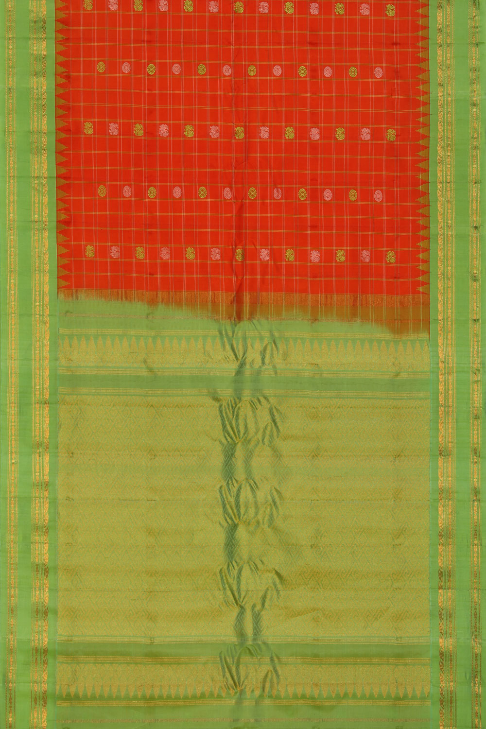 Kalanjali Gadwal Silk Coral-Orange Saree – Women's - view 3
