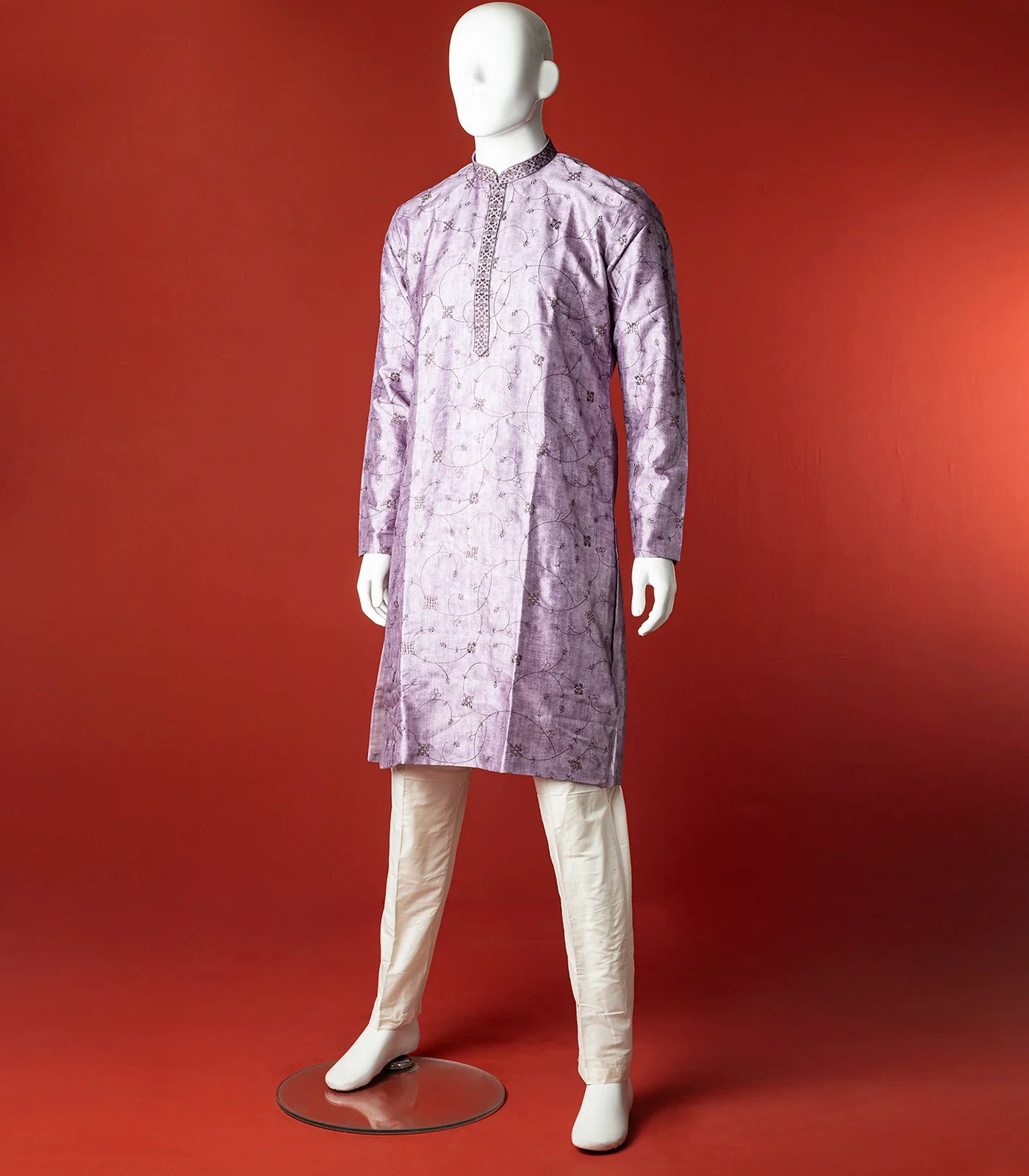 RmKV Purple Floral Embroidered Kurta With White Straight Fit Pants-Purple-40 - view 2
