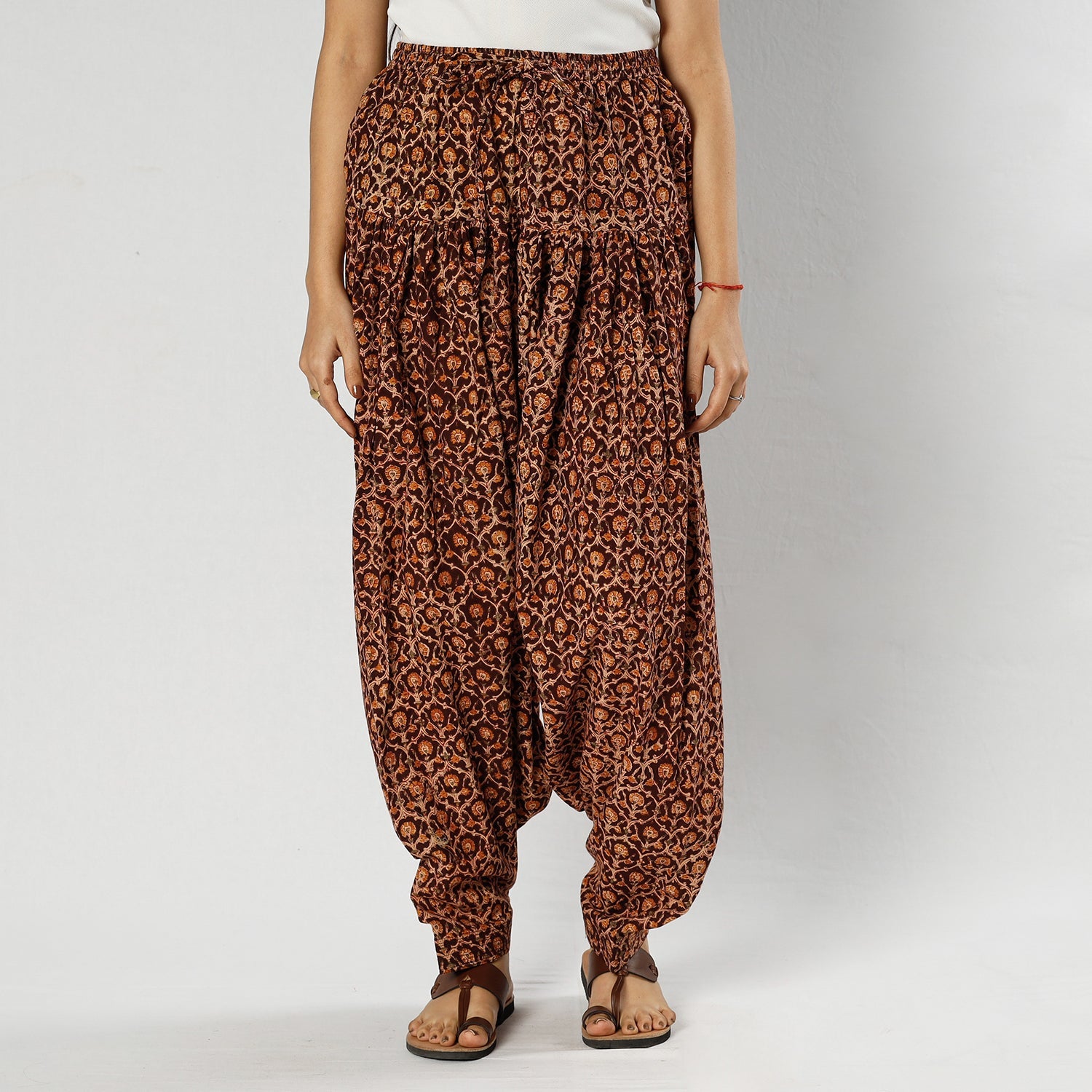 ITOKRI CASUALS Brown - Pedana Kalamkari Block Printing Cotton Elasticated Salwar - view 3