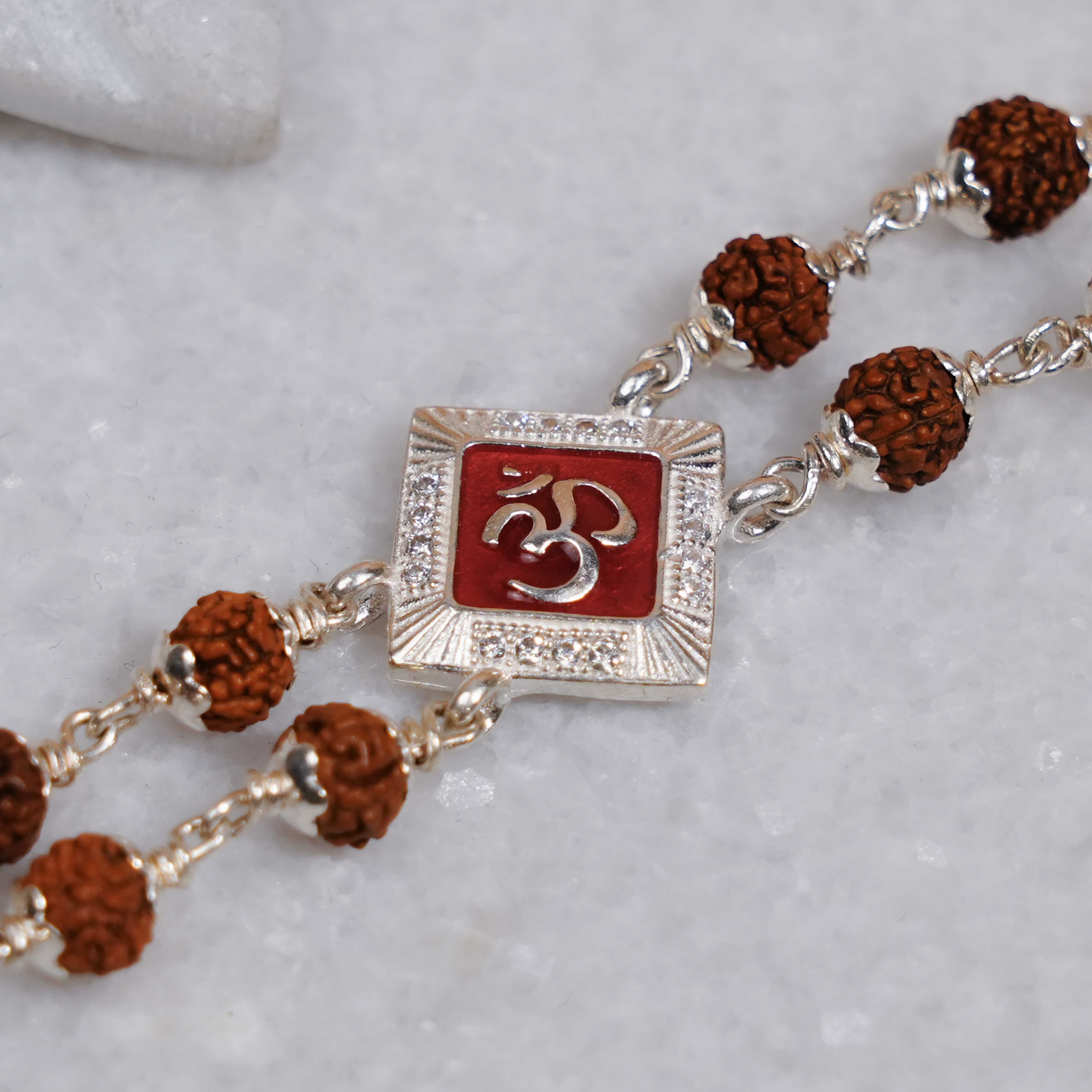 Prinjal Jewellers Rudraksha Silver Two Om double line bracelet