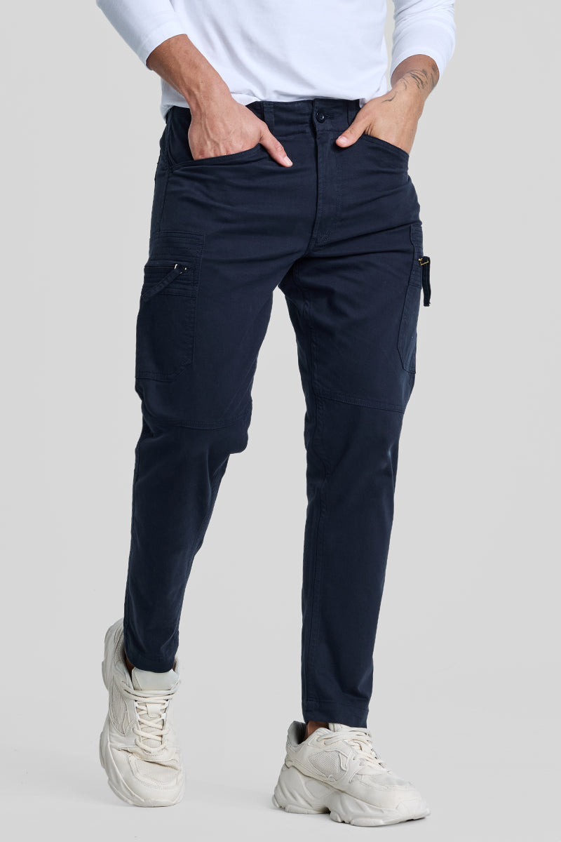 SNITCH Navy Slim Fit Cargo Pants