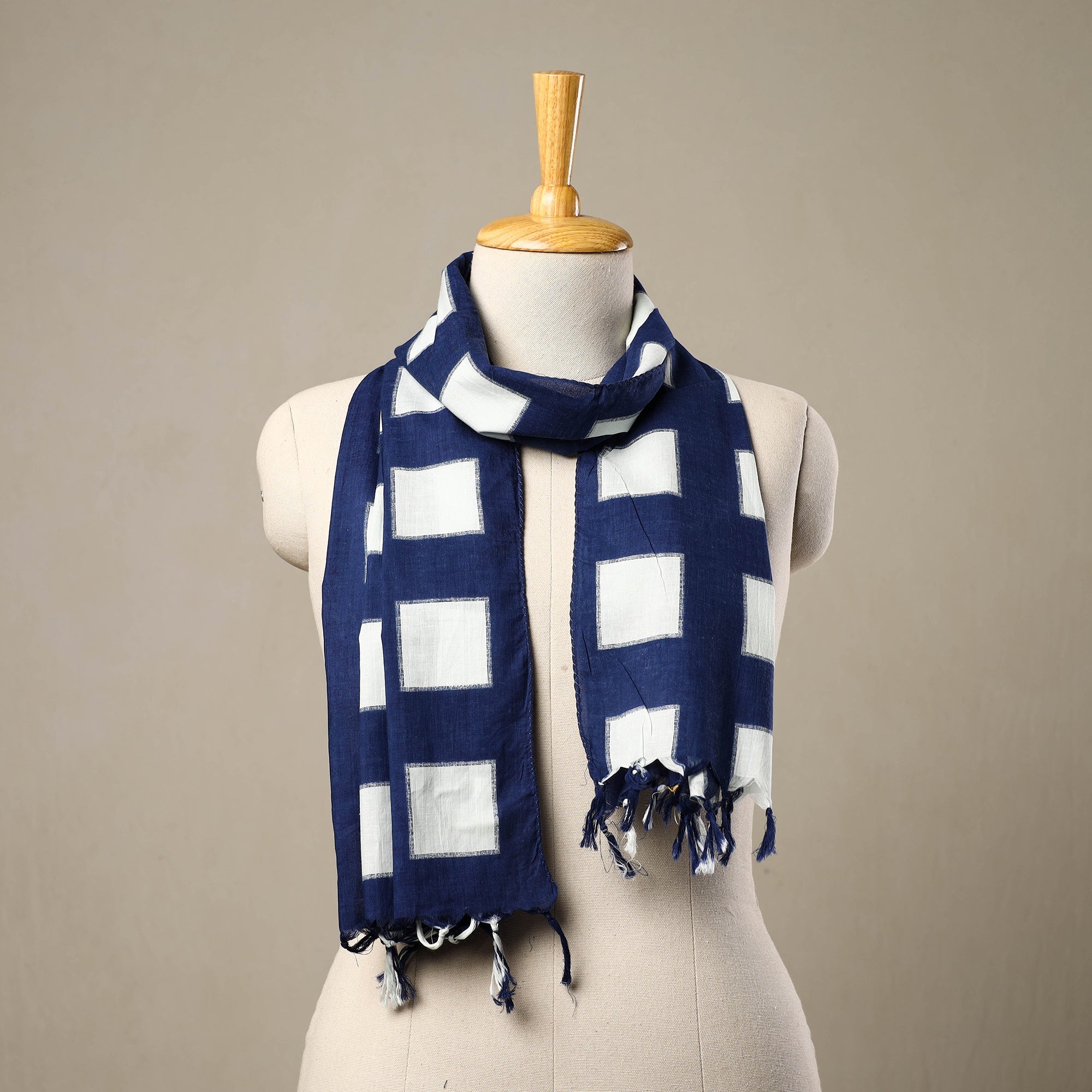 HAVELI CHRONICLES Blue - Cotton Jaipur Print Stole with Tassels 171