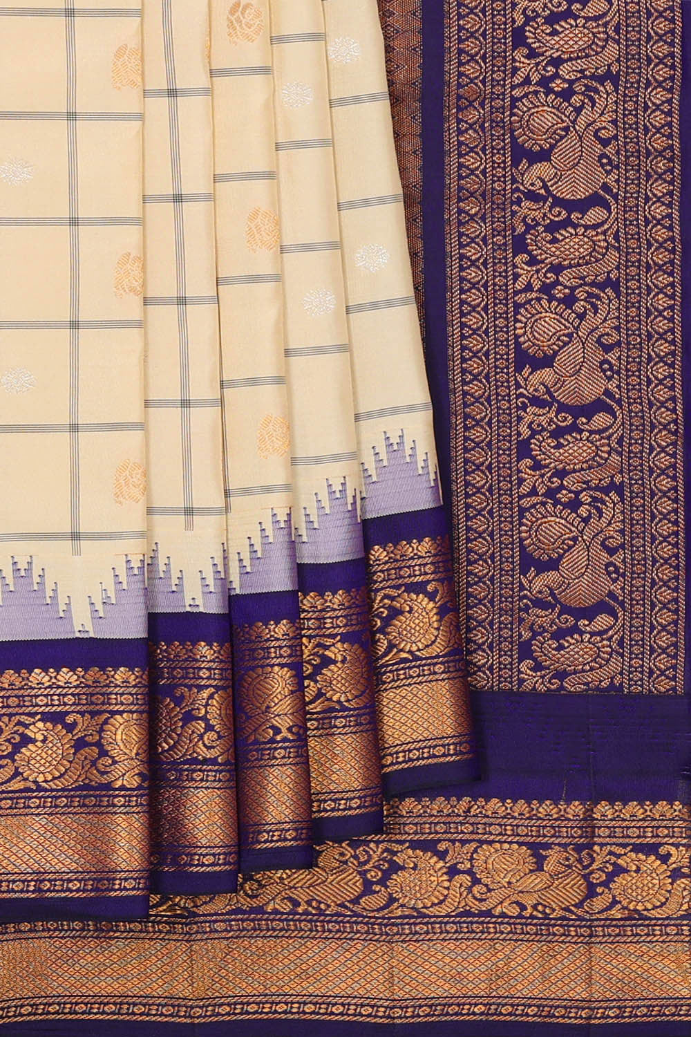 Kalanjali Gadwal Silk Cream Saree – Women's