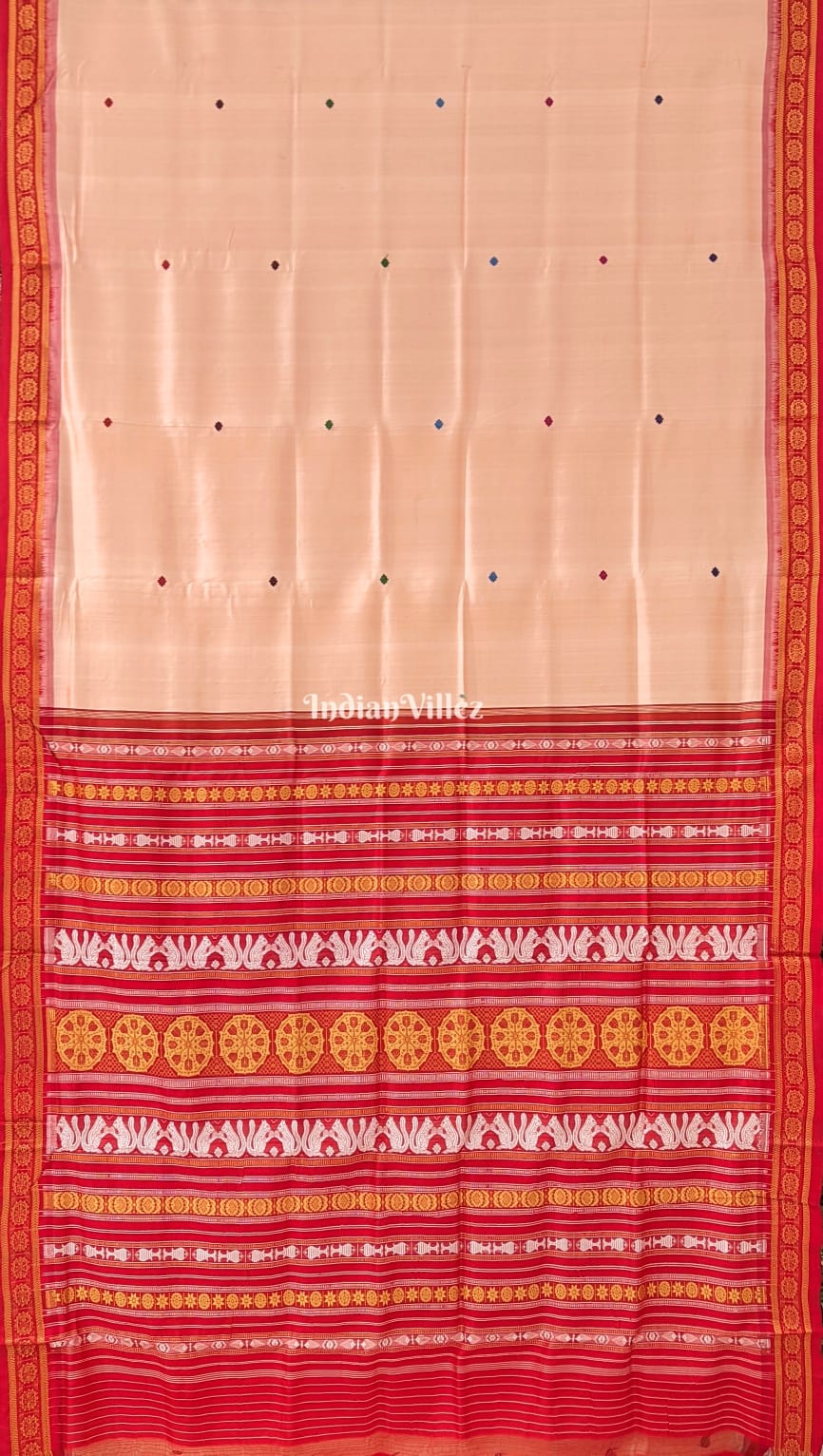 IndianVillèz Peach Single Butta design Odisha Ikat Khandua Silk Saree