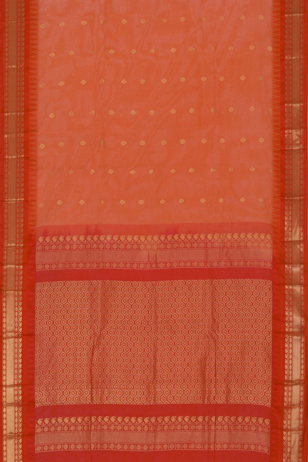 Kalanjali Gadwal Cotton Orange Saree – Women's - view 3