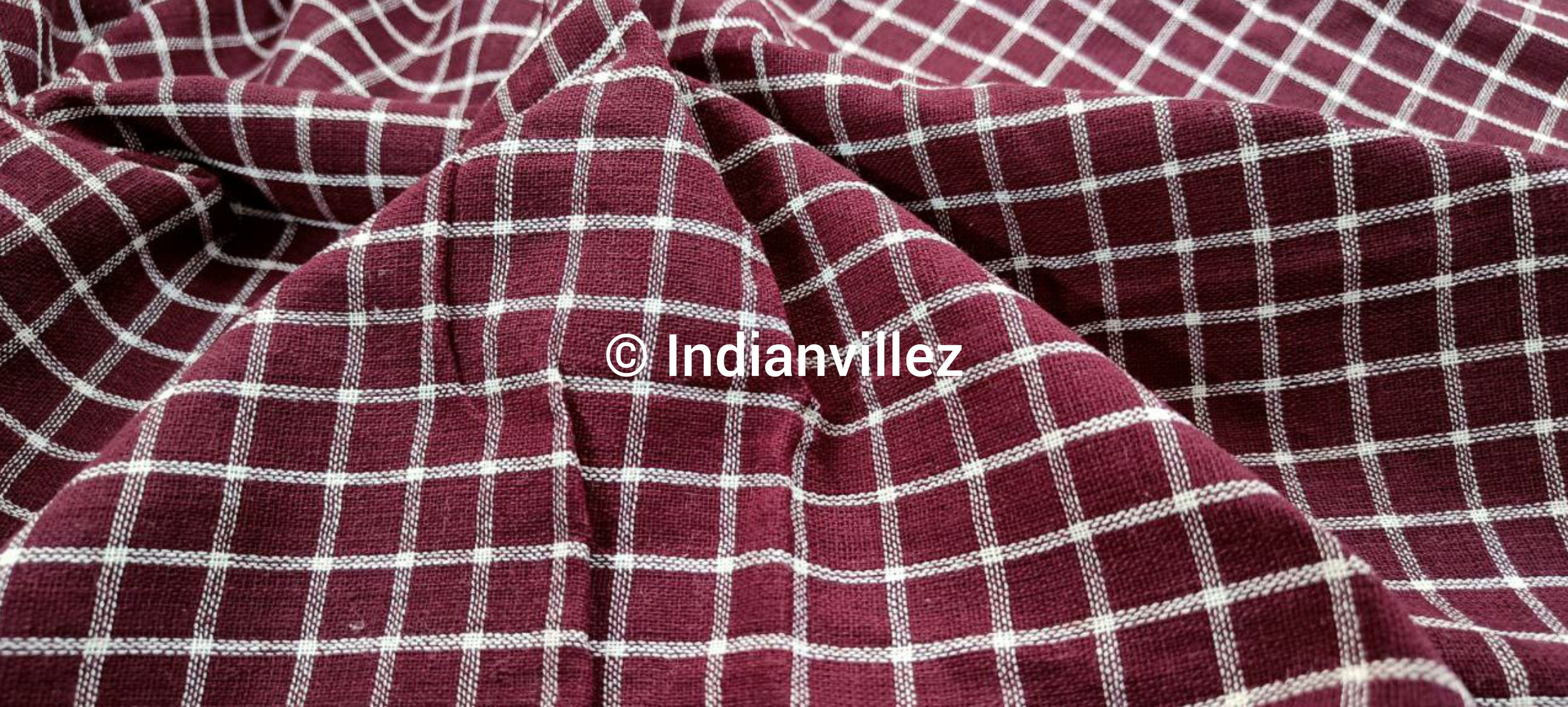 IndianVillèz Maroon Checkered Organic Natural Dyed Kotpad Handloom Fabric - view 2