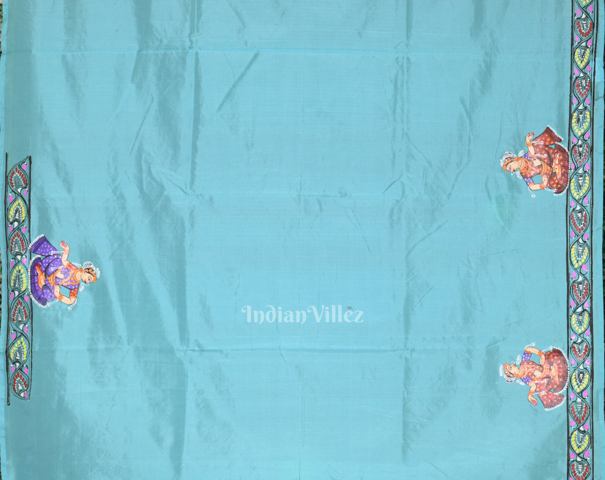 IndianVillèz Black Blue Raja Doli Theme Hand-Painted Pattachitra Saree - view 5