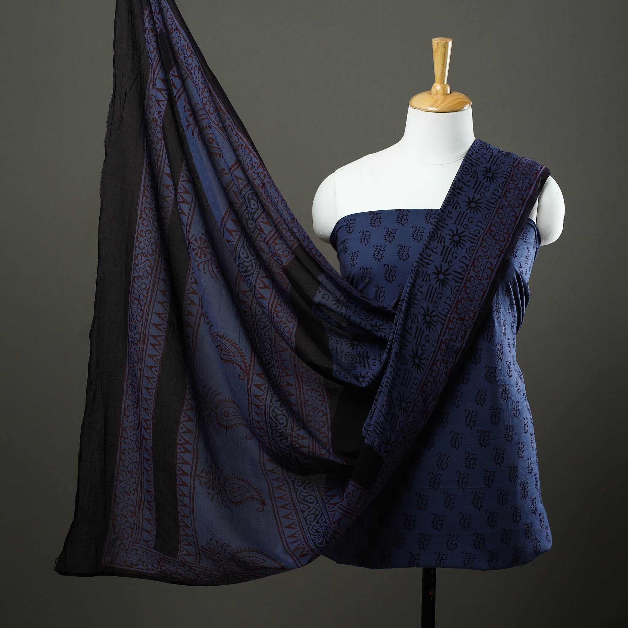 BAGH PRINTS BY YAKOOB KHATRI Blue - 3pc Natural Dyed Cotton Bagh Print Dress Material 09