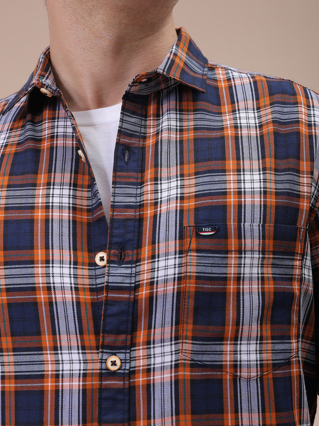The Indian Garage Co Men's Mustard Slim Fit Checked Shirt - view 6