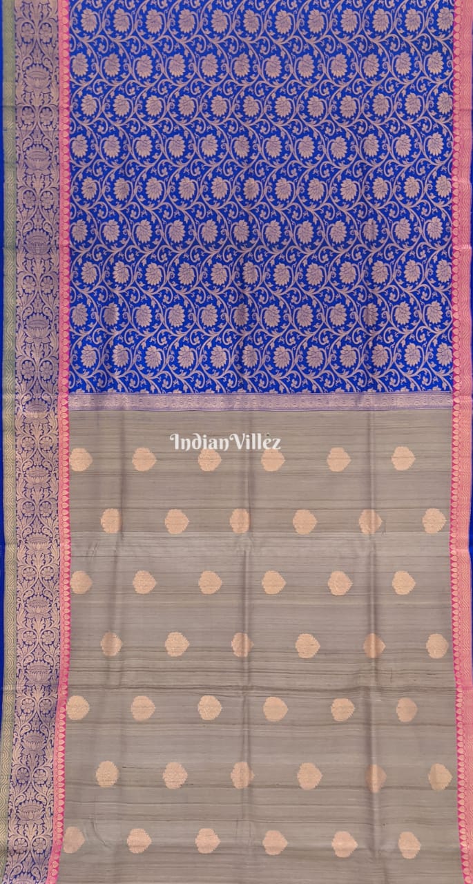 IndianVillèz Blue-Grey Brocade Tussar Banarasi Handloom Silk Saree - view 2