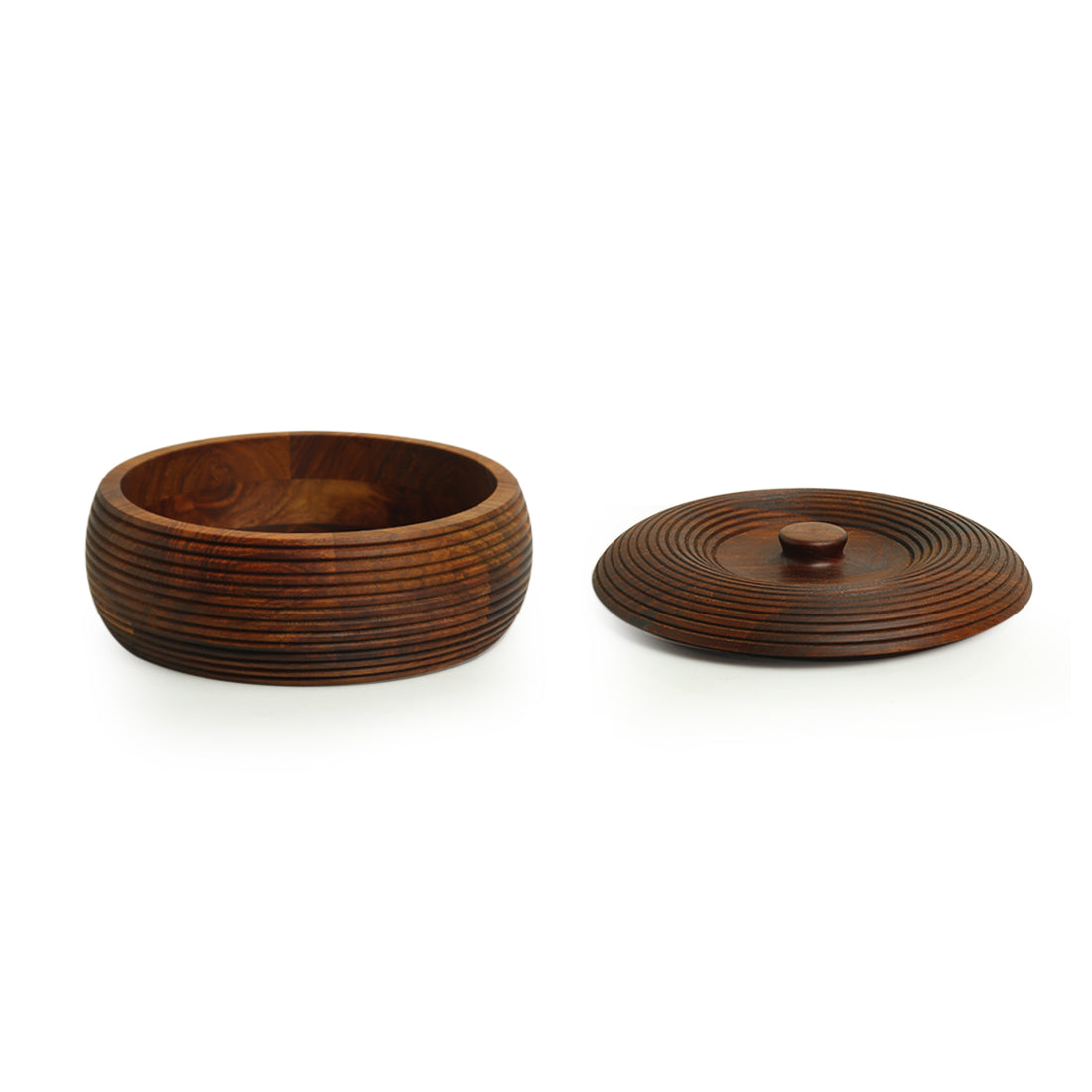 EXCLUSIVELANE 'Ripples of Wood' Handcrafted Chapati Box With Lid In Sheesham Wood (1350 ML) - view 4