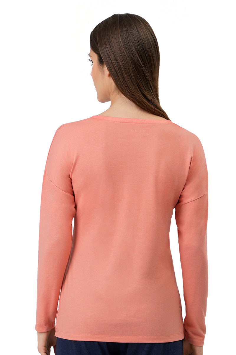 Amante Cotton Blend Long Sleeves Sleep T-shirt - Canyon Clay - view 4