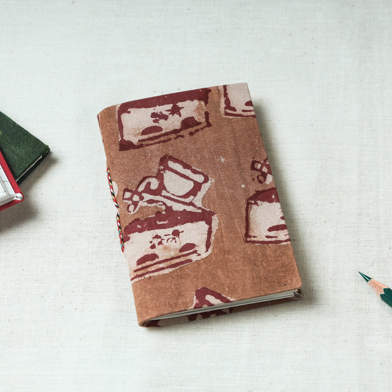 CHUTNEY CRAFT STUDIO Brown - Art Block Print Fabric Cover Handmade Paper Notebook (5 x 3.5 in)