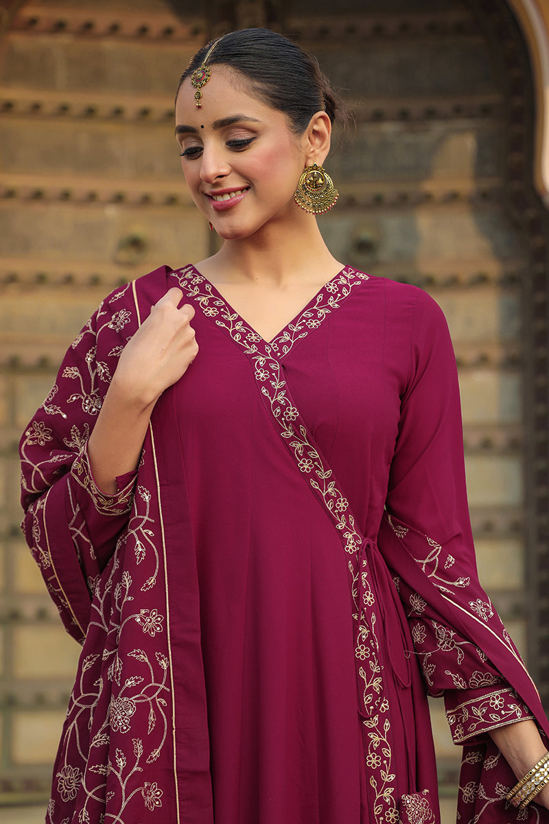 Ahika Fuschia Poly Georgette Angrakha Pant With Dupatta PKSKD1911 - view 3
