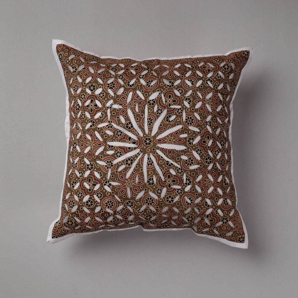 SHADES OF MARUDHARA Brown - Cutwork Cotton Applique Cushion Cover (16 x 16 in)