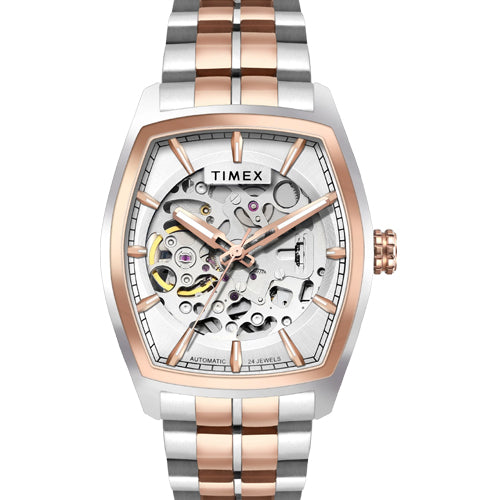 Timex Men Silver Rectangle Dial Analog Automatic Watch 38.4mm TWEG25903