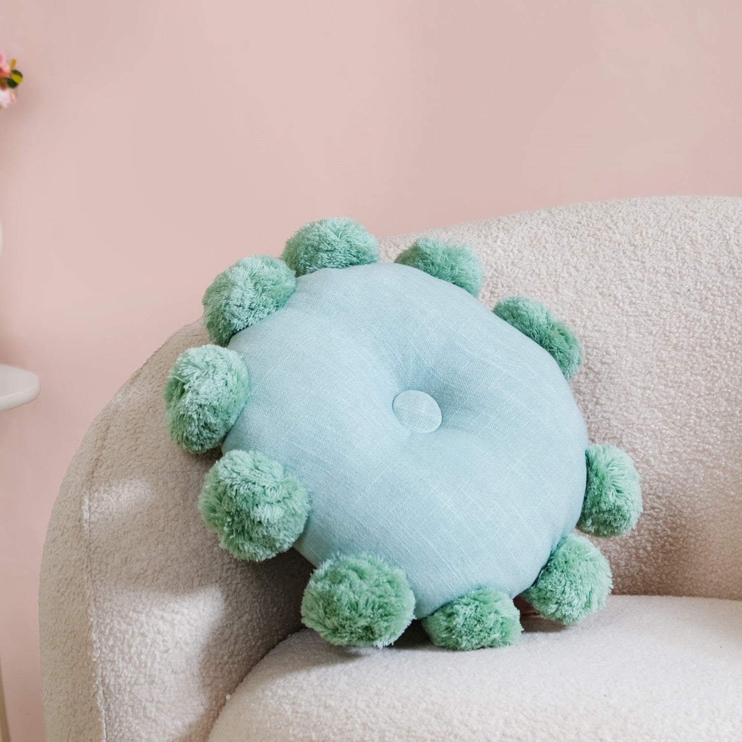 Nestasia Pom Pom Round Cushion Mint Green 17 Inch - view 2