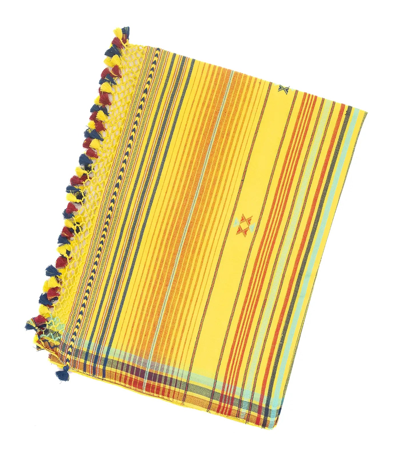 RmKV Lemon Yellow Handloom Bhujodi Cotton Saree With Buttas