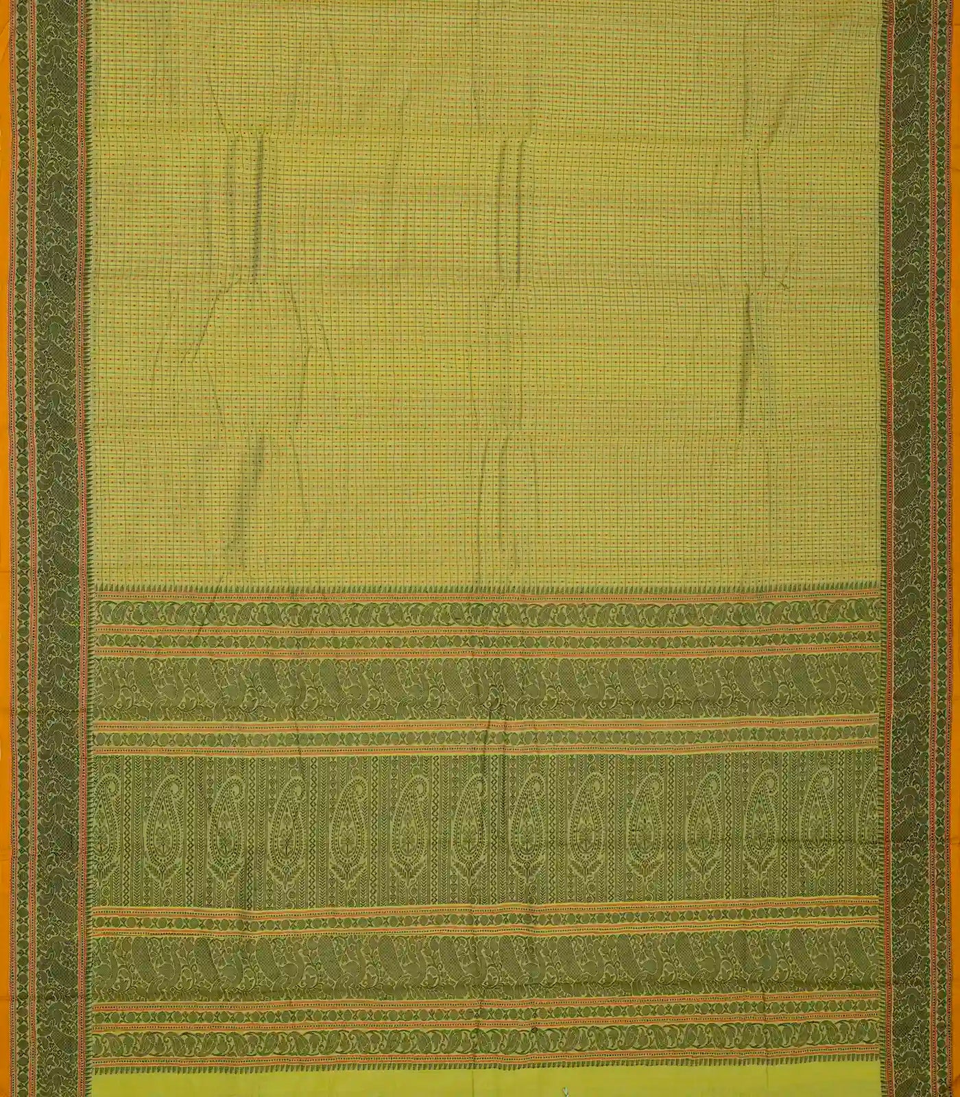 RmKV Cardamom Green Handloom Kanchi Cotton Saree With Checks & Square Motifs - view 2