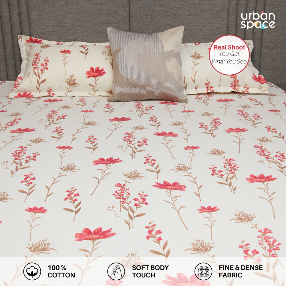 Urban Space -Home Furnishing Store Serene 200 TC 100% Cotton Bedsheet with Pillow Covers - Orchid Blooms - Pink - view 2